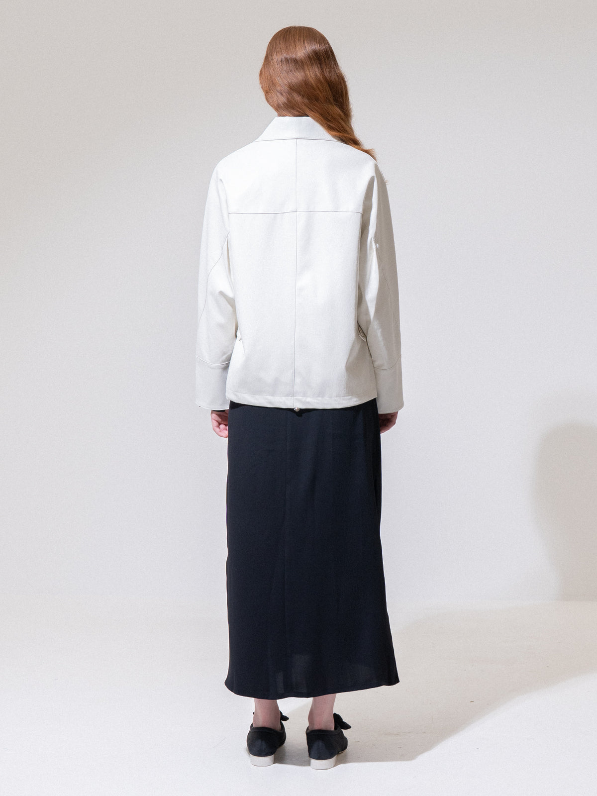 White High-Low Vegan Leather Jacket