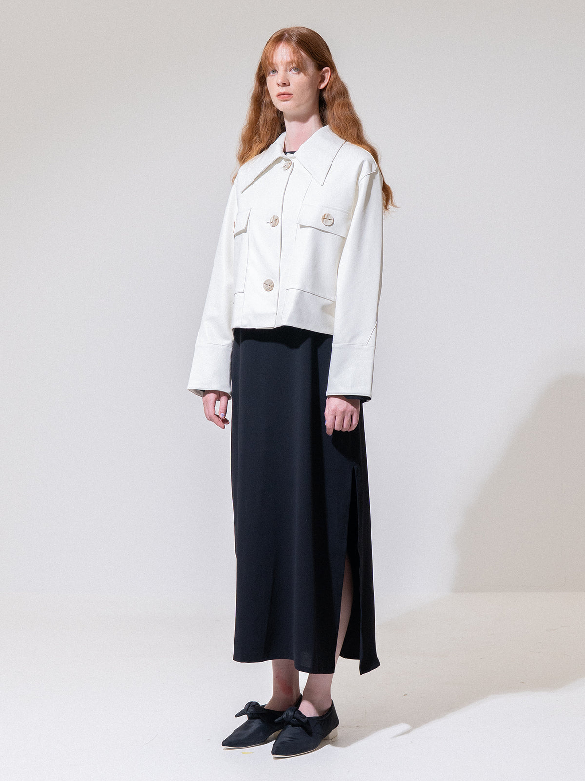 White High-Low Vegan Leather Jacket