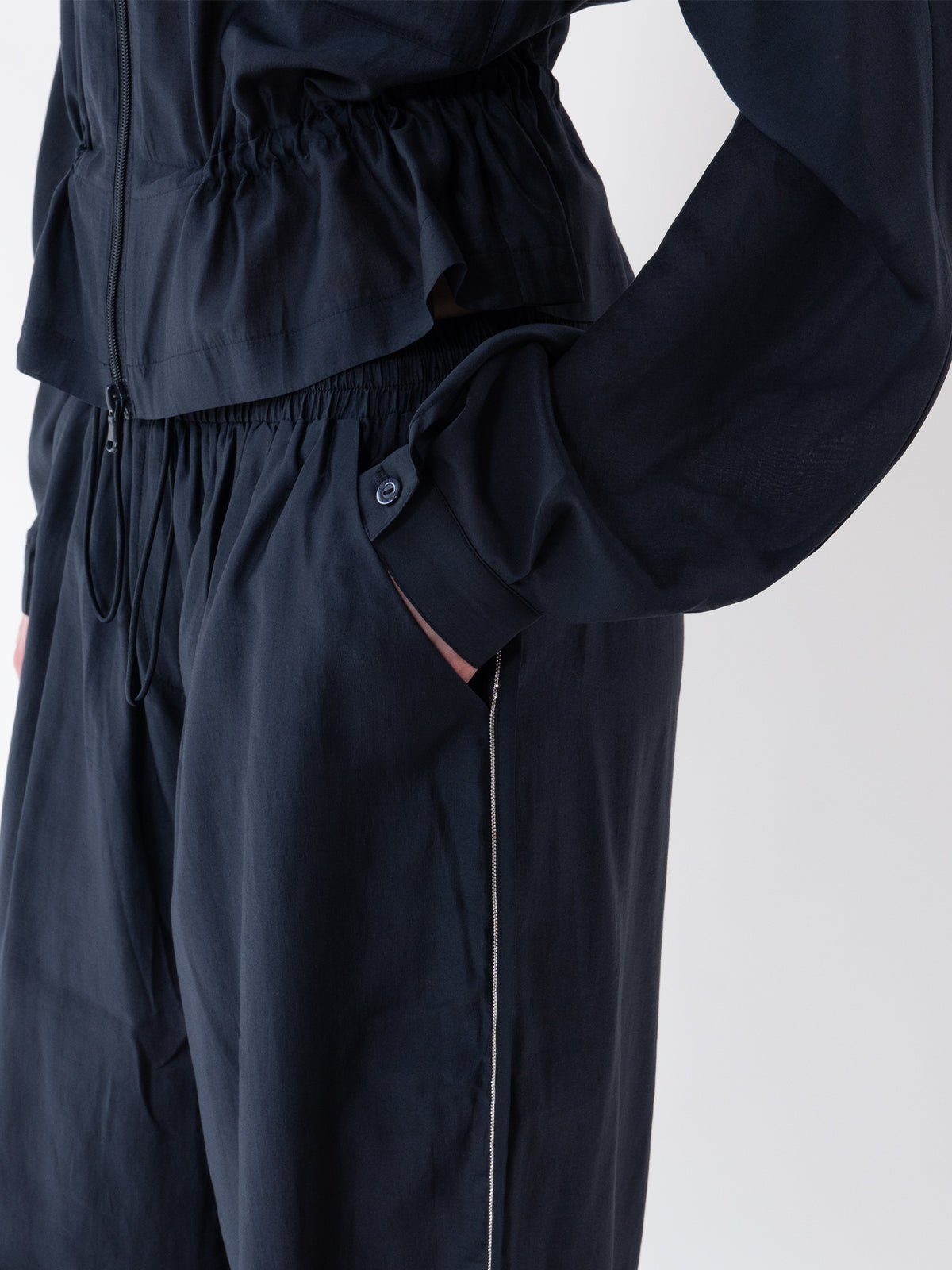 Navy Drawstring Zip-Up Jacket