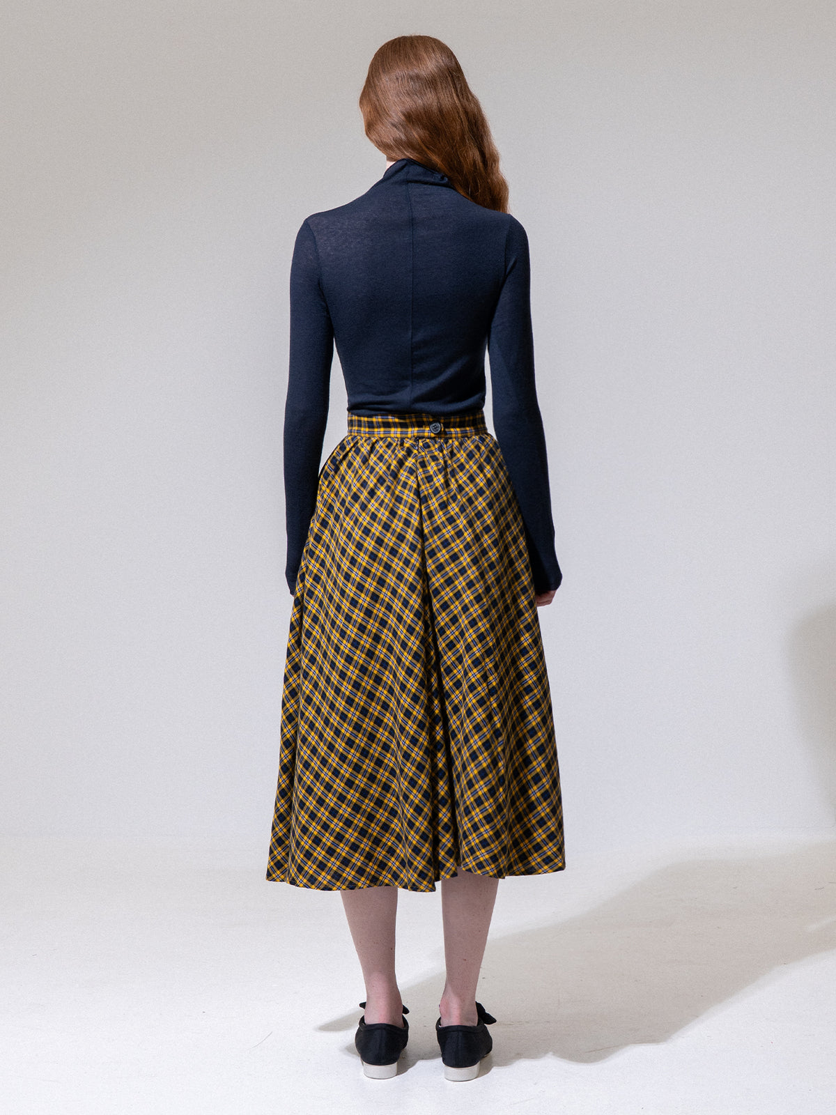 Yellow-Check A-Line Cotton Skirt