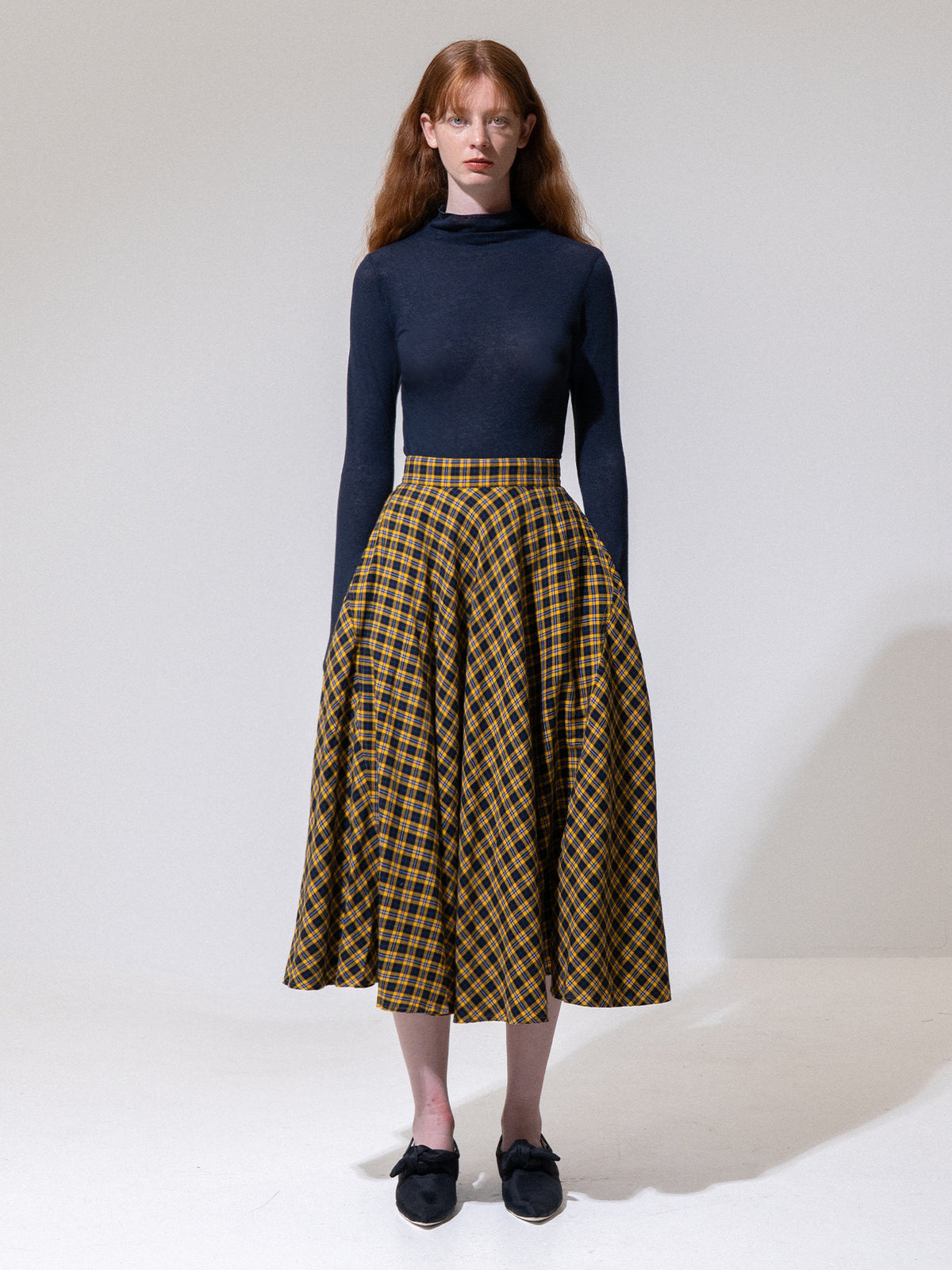 Yellow-Check A-Line Cotton Skirt