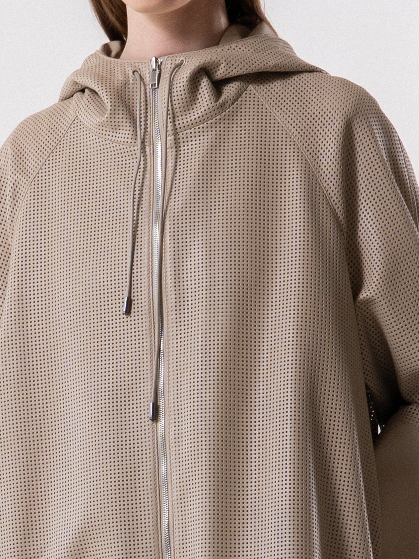 Beige Contrast Sleeve Hooded Vegan Leather Coat
