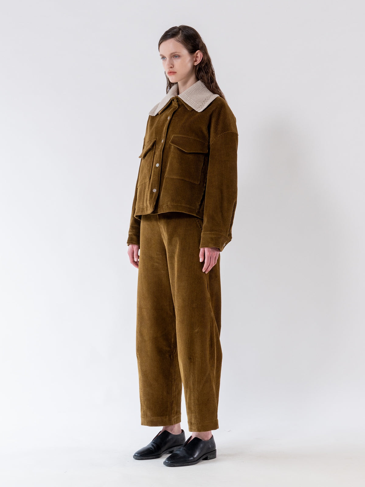 Olive Structured Corduroy Trousers
