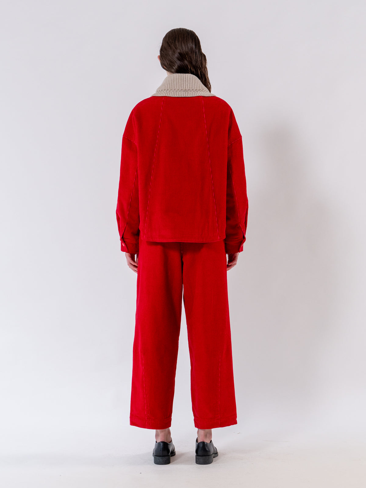 Red Structured Corduroy Trousers