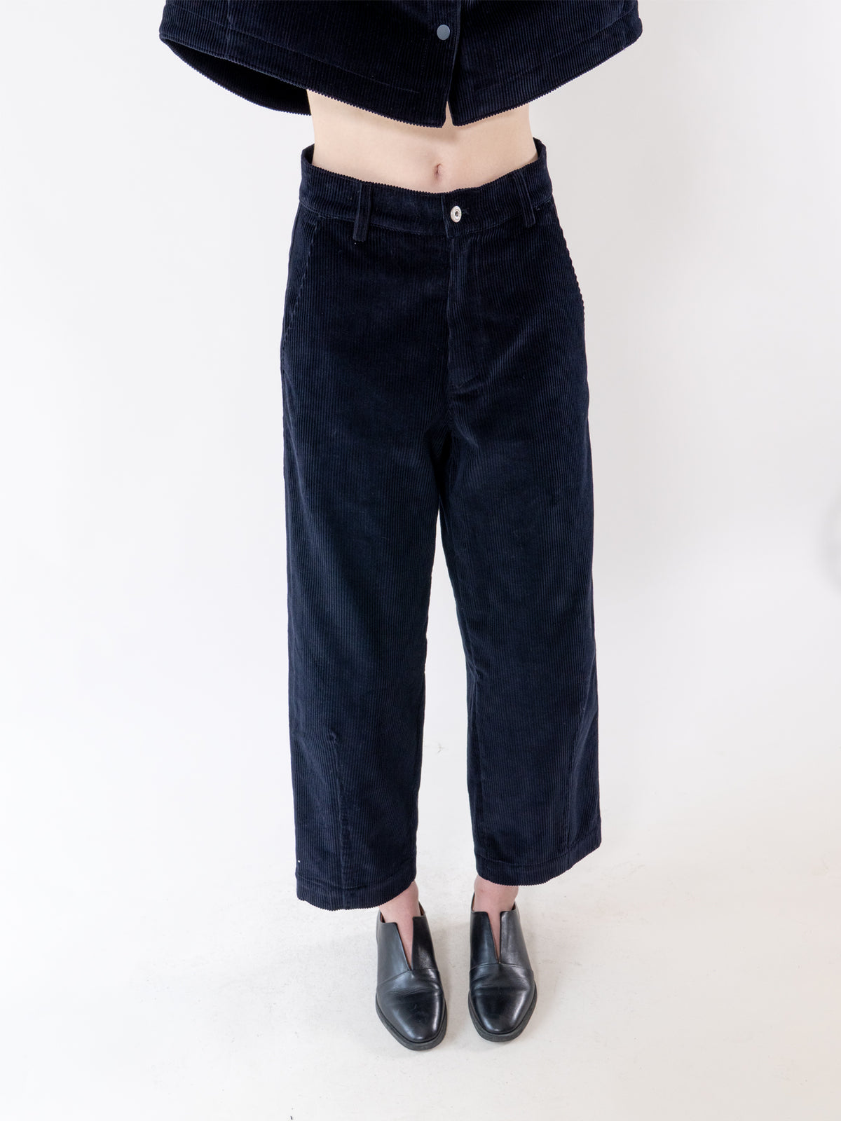 Navy Structured Corduroy Trousers