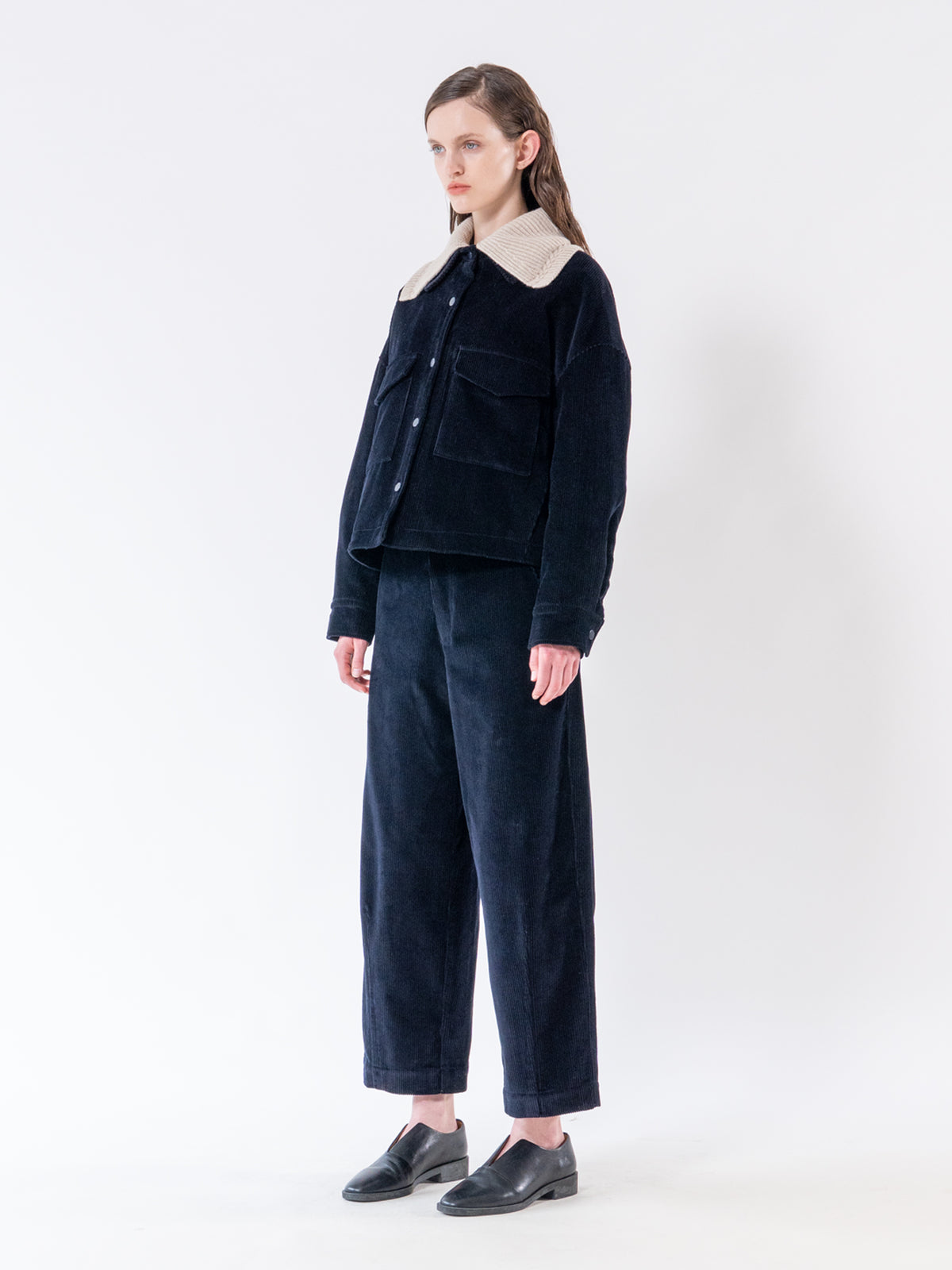 Navy Structured Corduroy Trousers