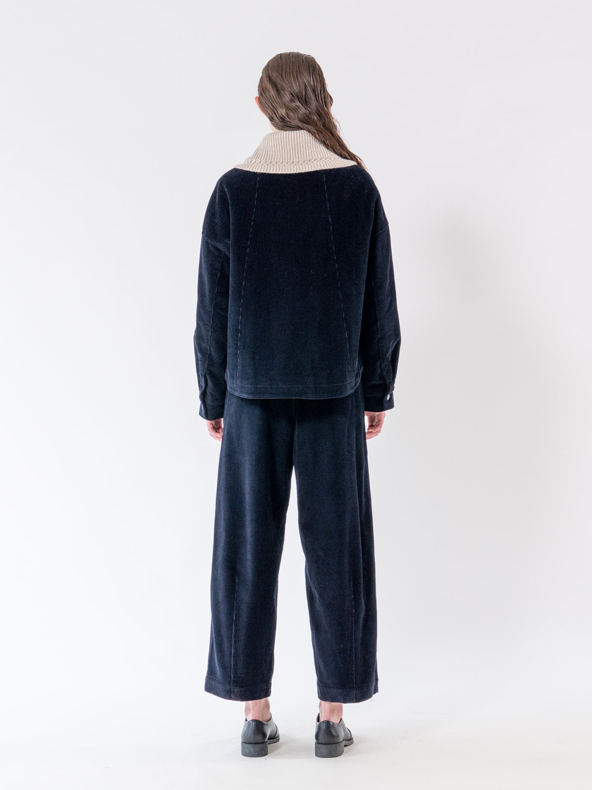 Navy Structured Corduroy Trousers