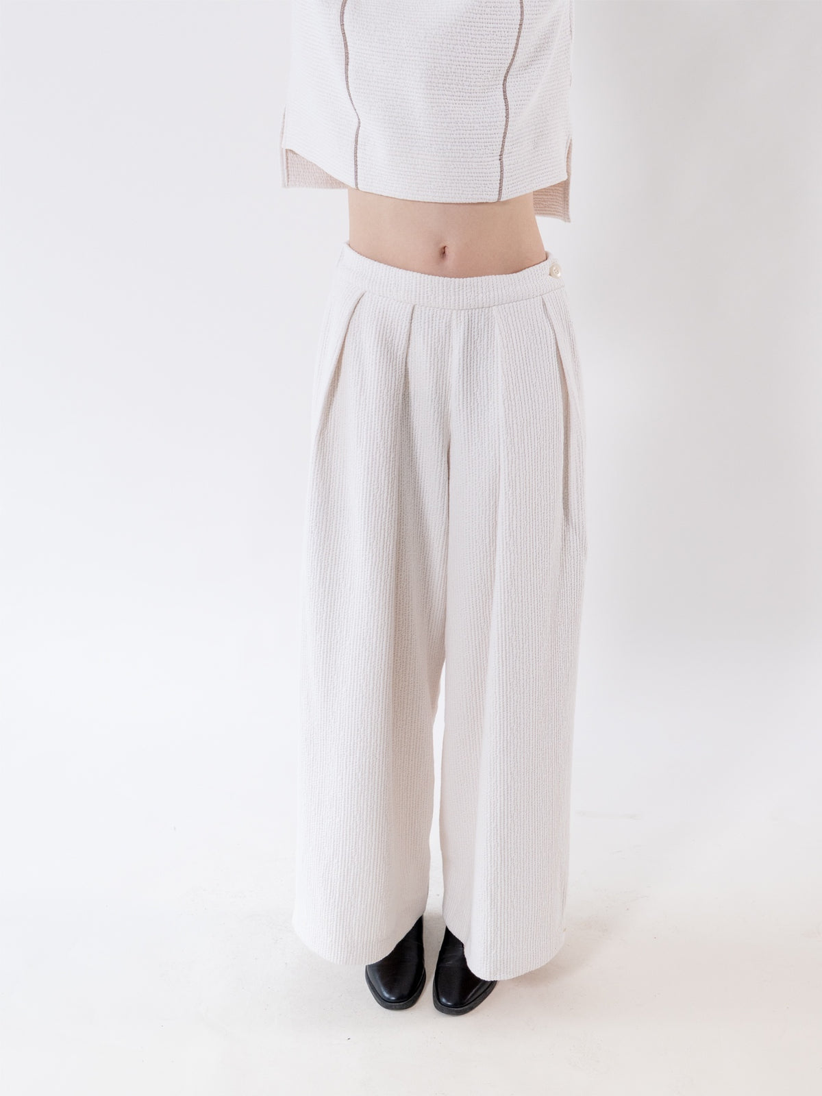 Cream Textured Double Pleat Trousers