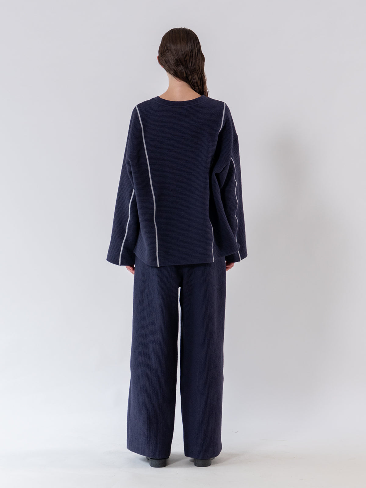 Navy Cover Stitch Textured Sweatshirt