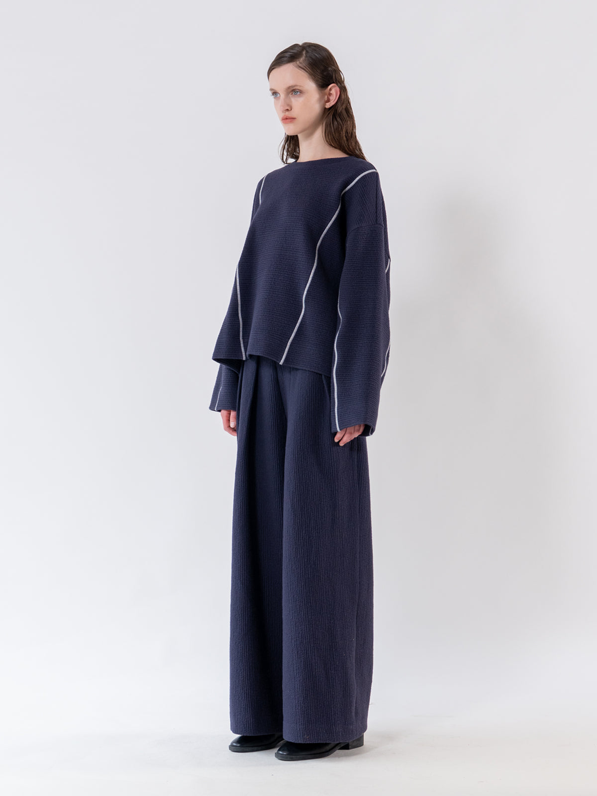 Navy Cover Stitch Textured Sweatshirt