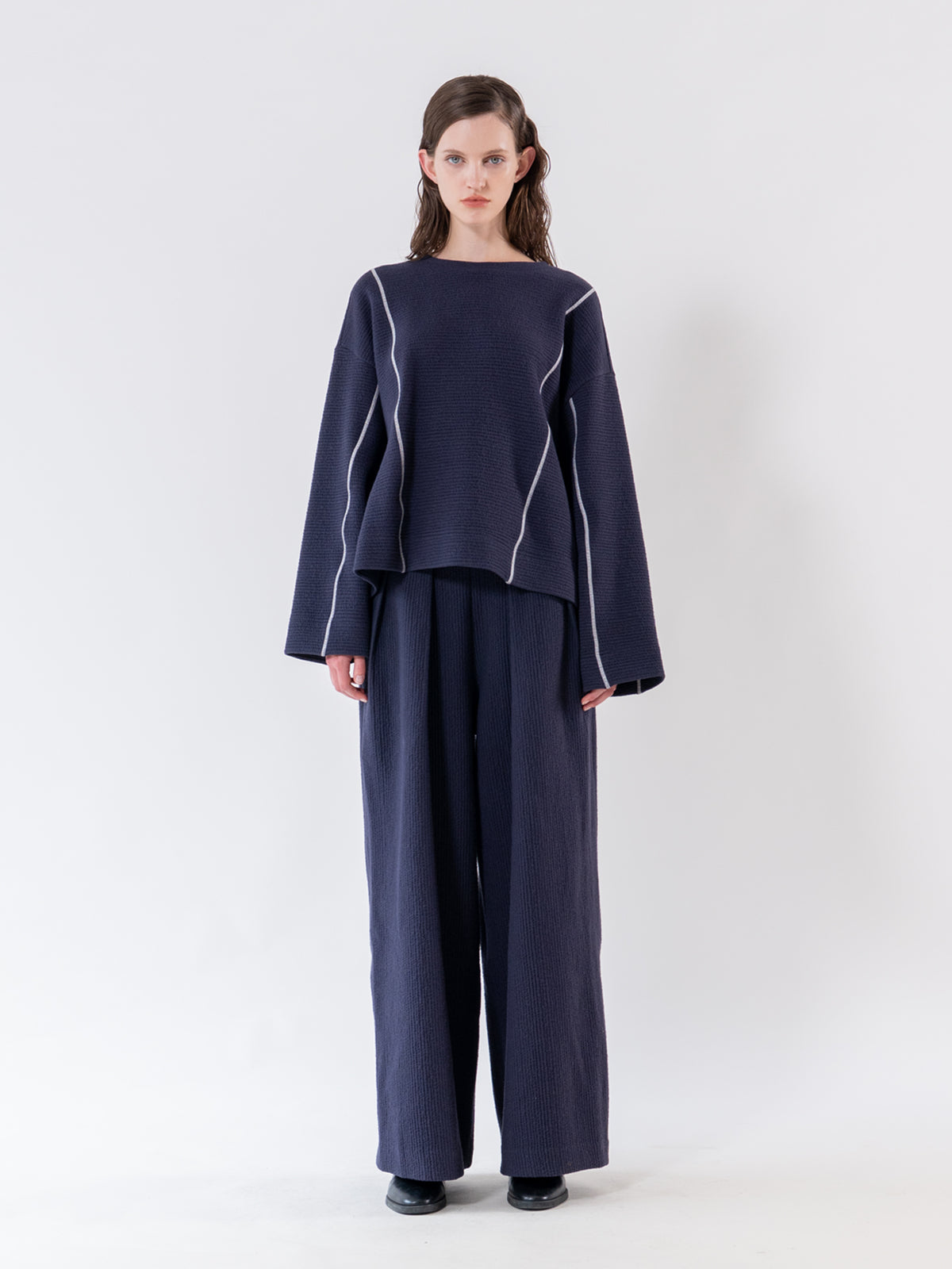 Navy Cover Stitch Textured Sweatshirt