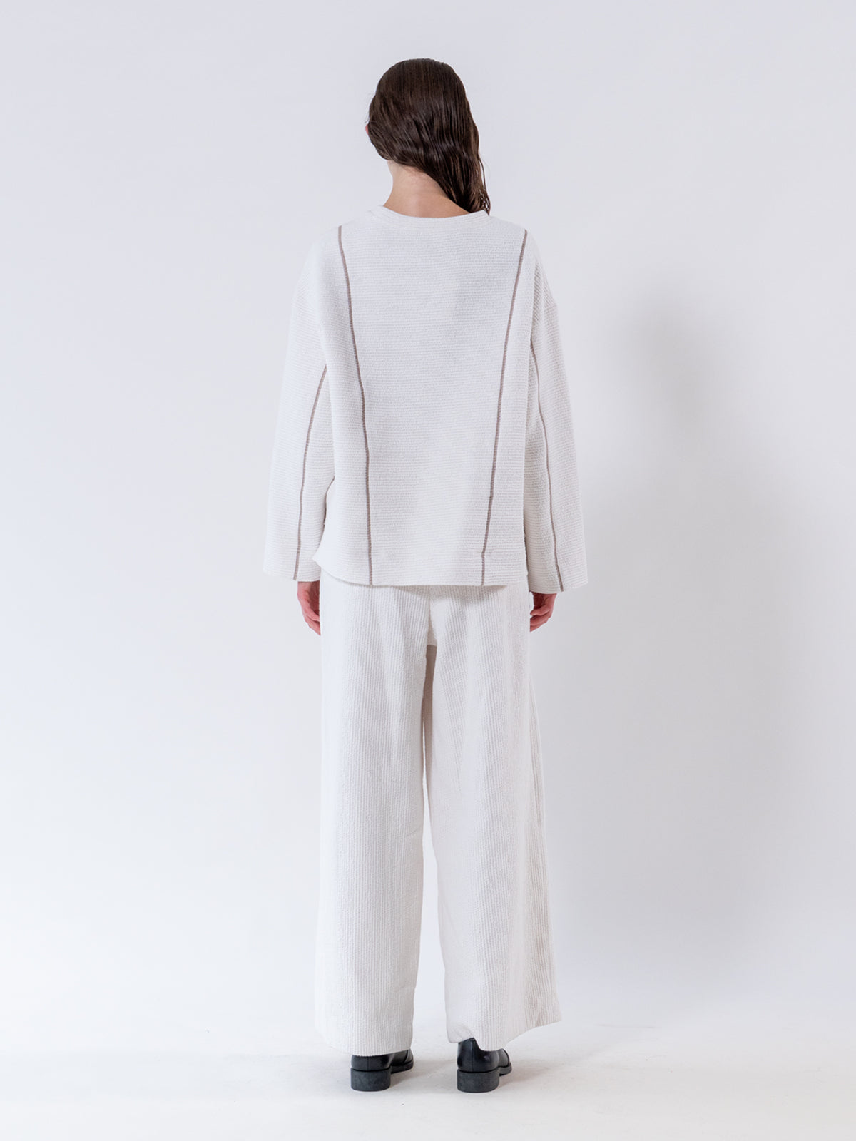 Cream Cover Stitch Textured Sweatshirt