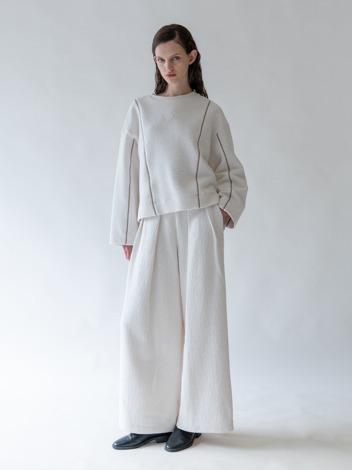 Cream Cover Stitch Textured Sweatshirt