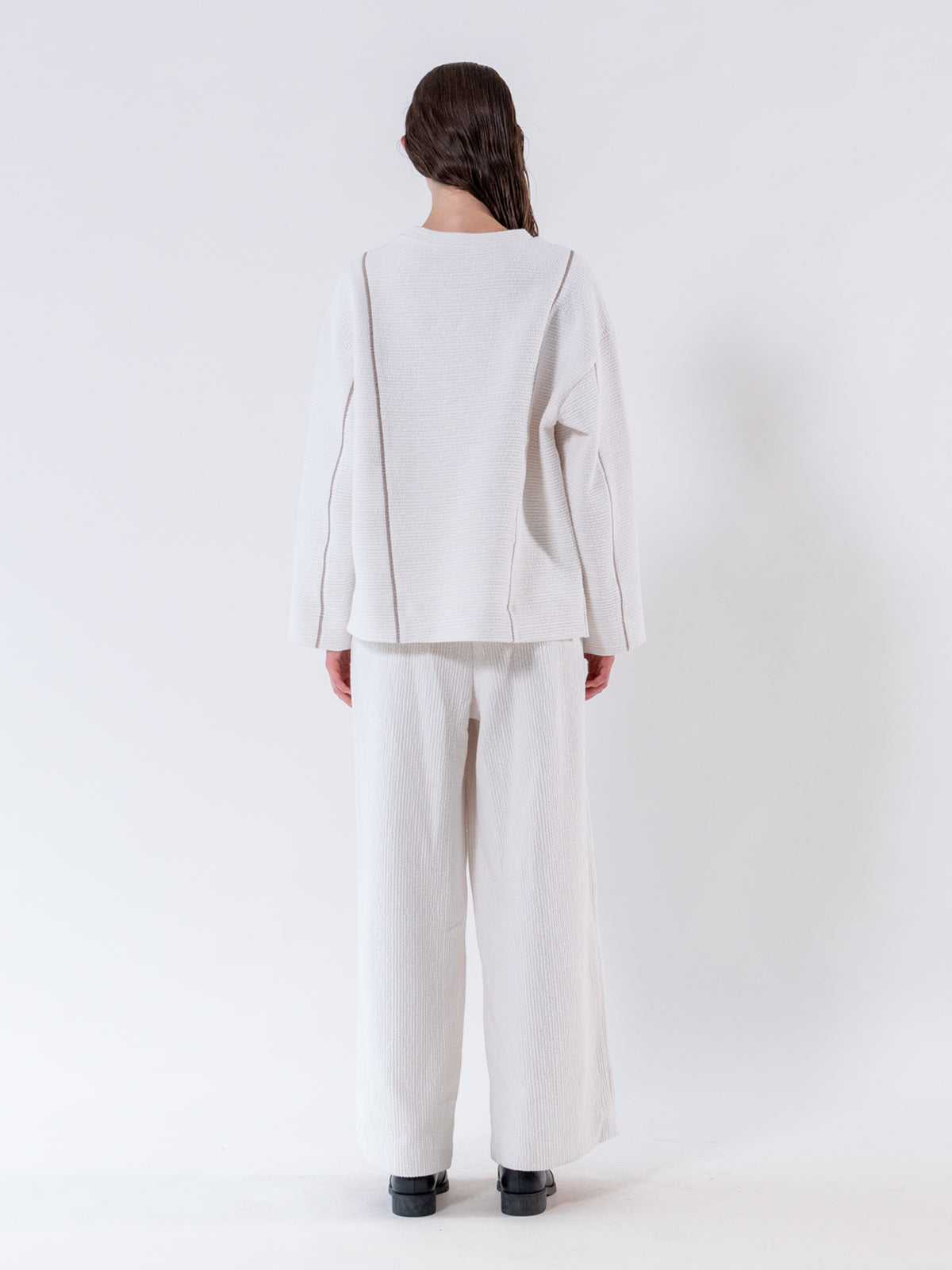 Cream Textured Double Pleat Trousers