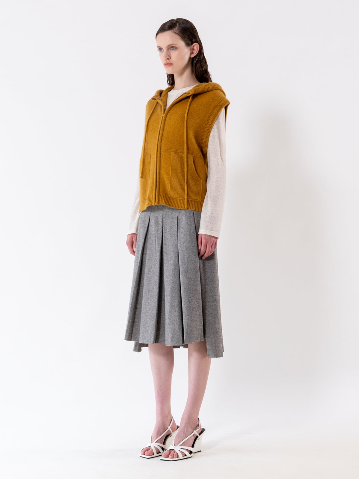 Mustard Hooded Zip-Up Vest