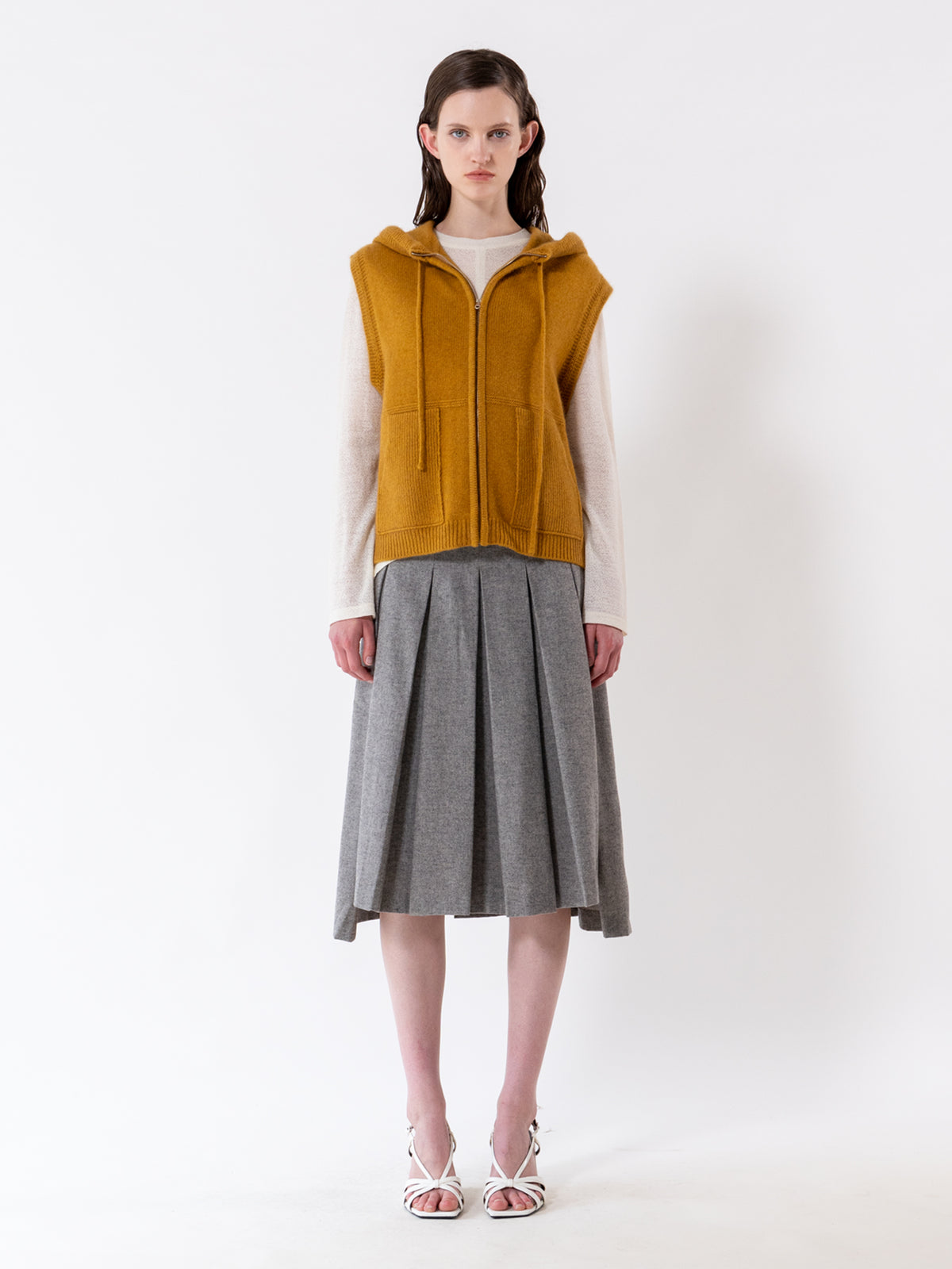 Mustard Hooded Zip-Up Vest