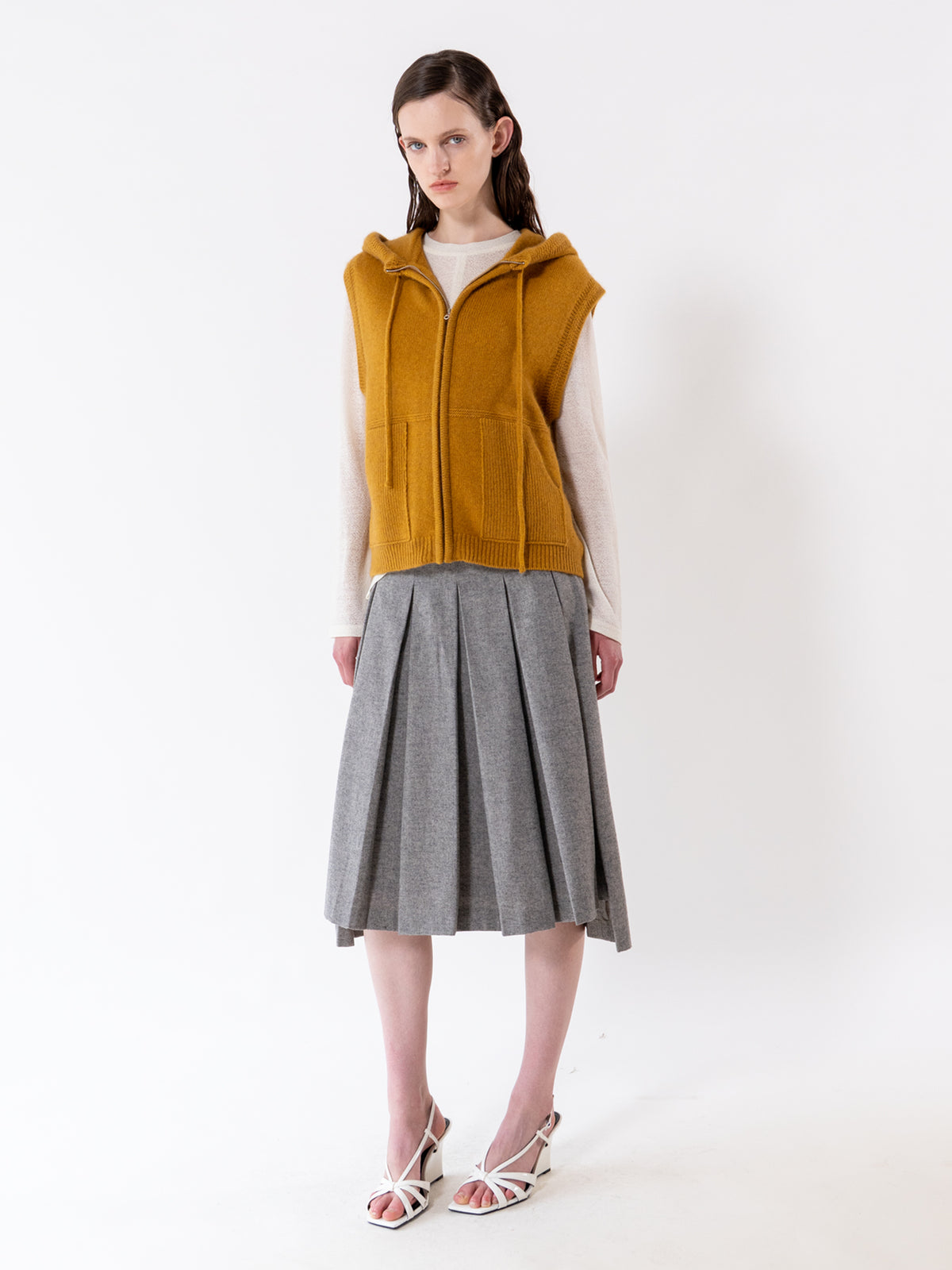 Mustard Hooded Zip-Up Vest
