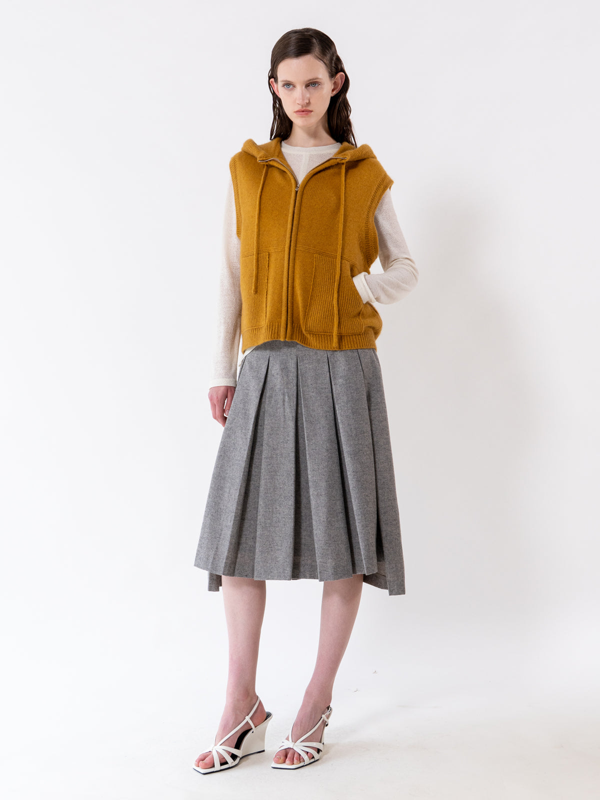 Mustard Hooded Zip-Up Vest