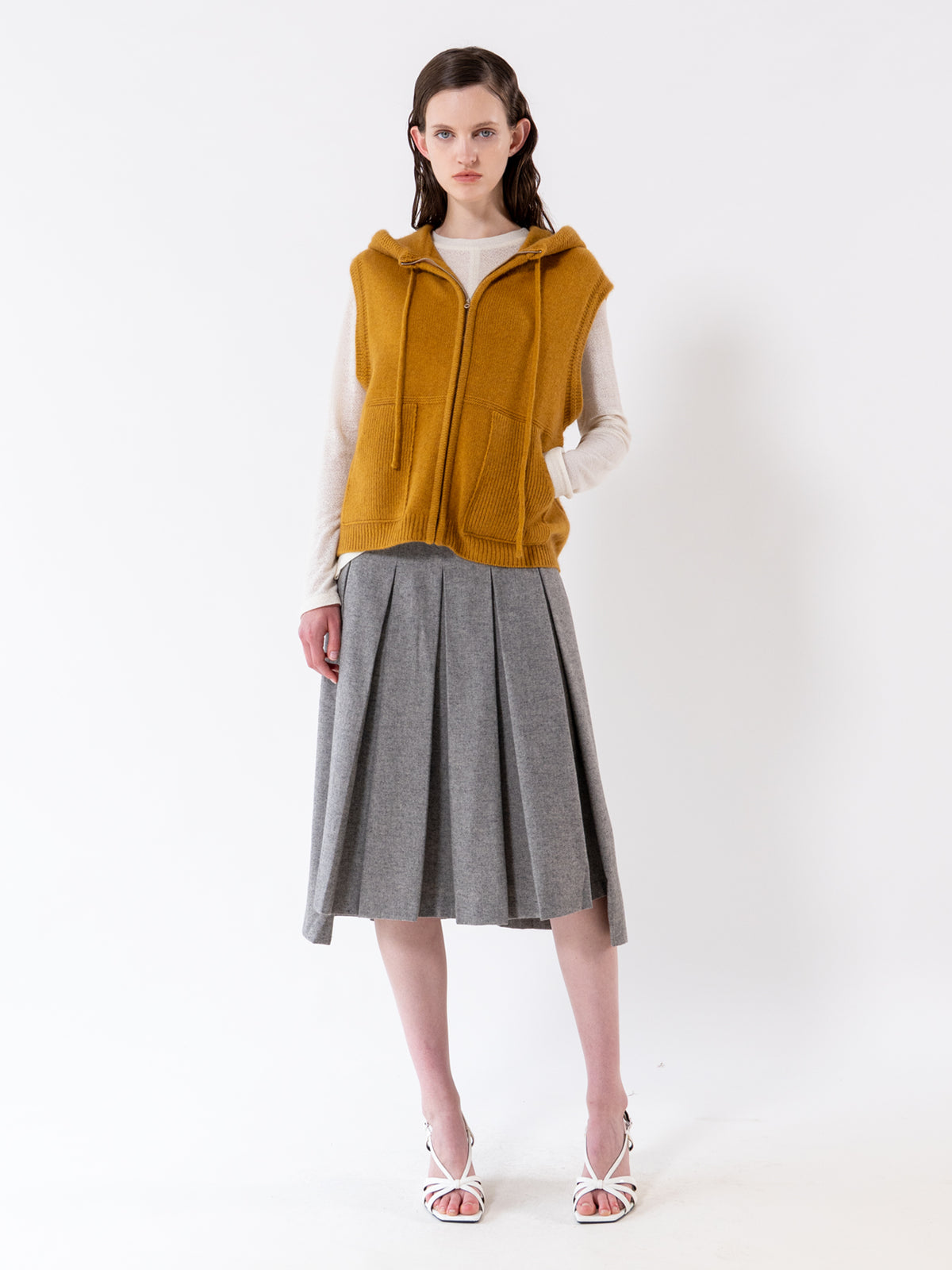 Mustard Hooded Zip-Up Vest