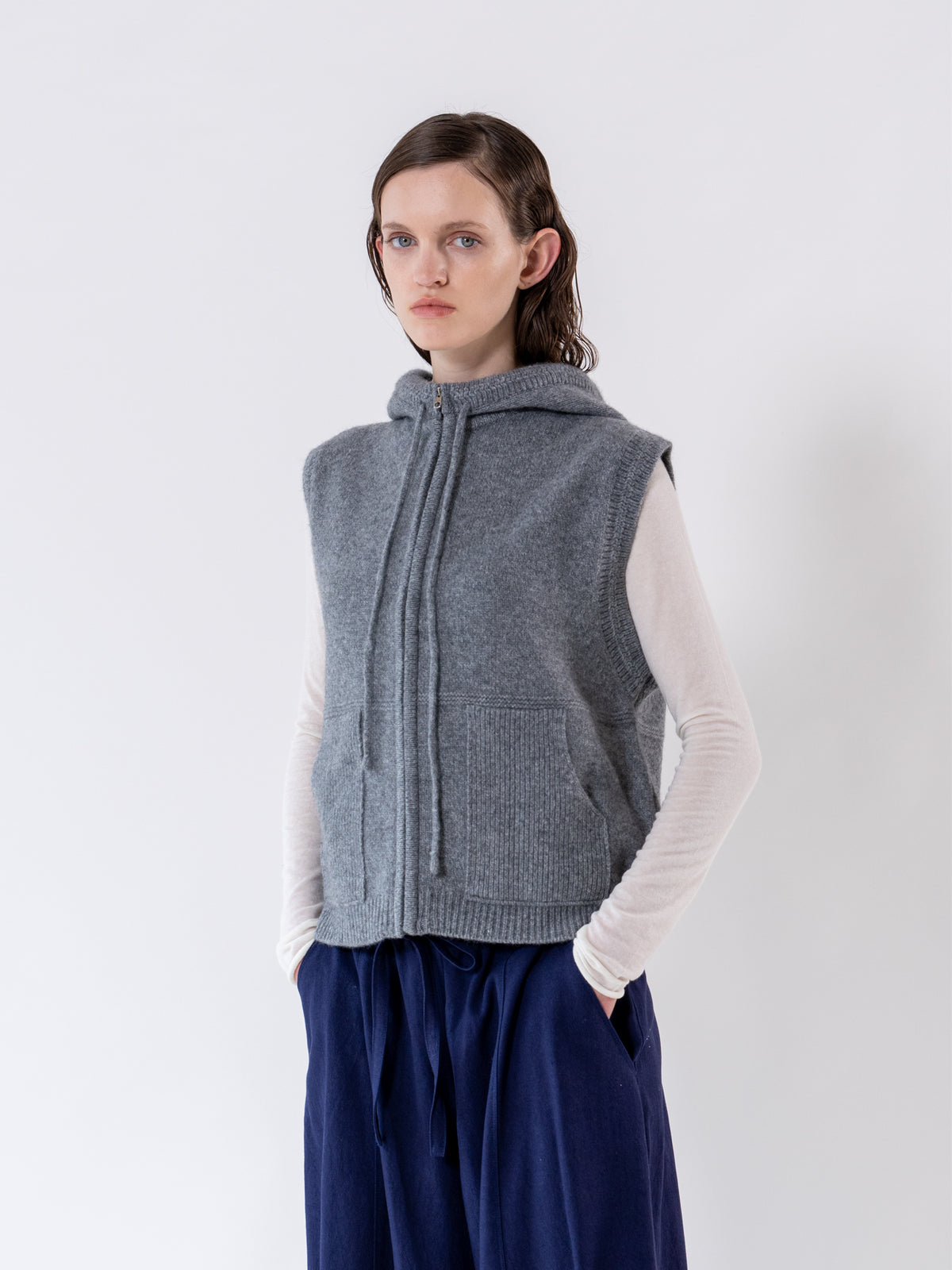 Charcoal Hooded Zip-Up Vest
