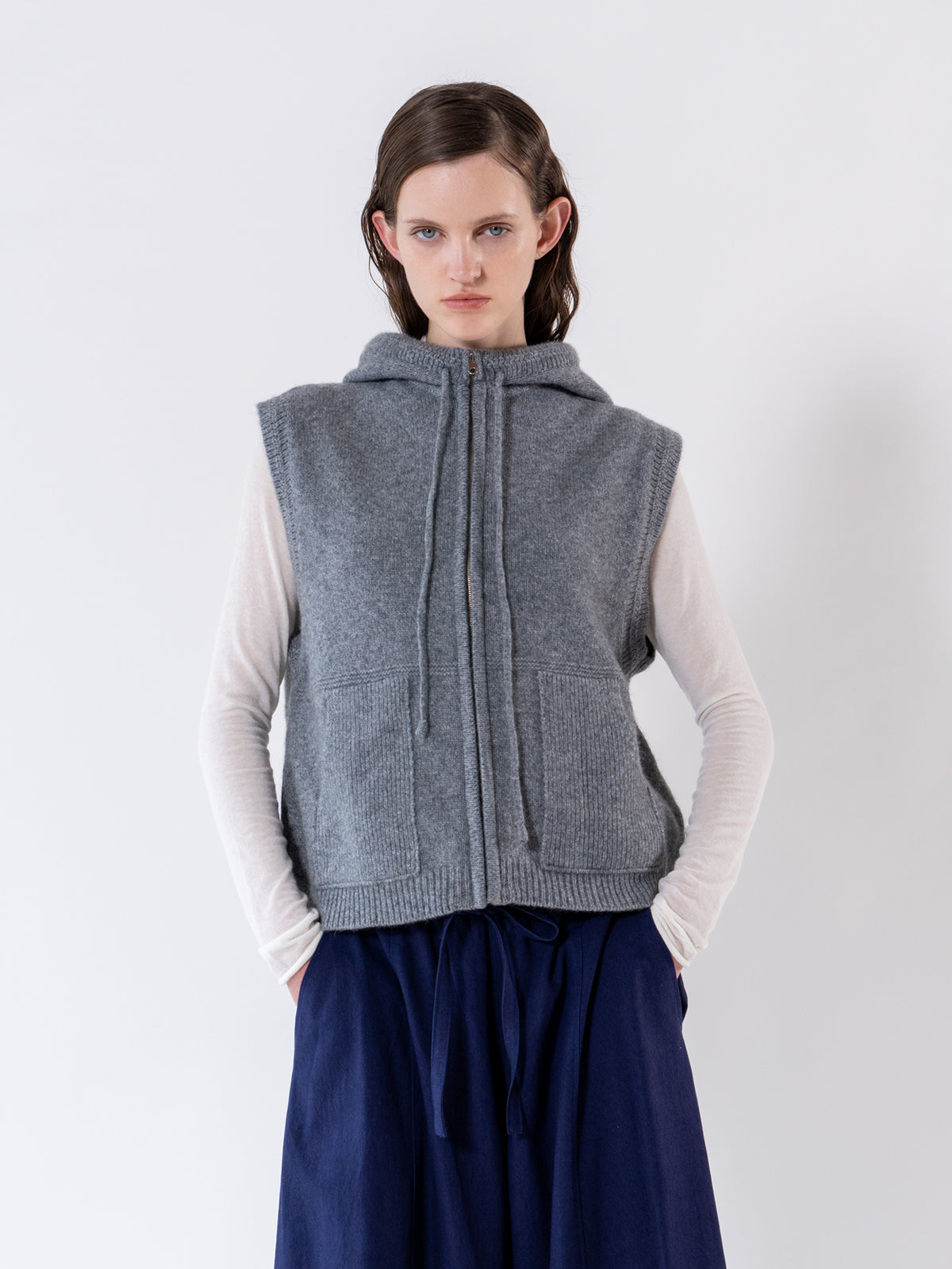 Charcoal Hooded Zip-Up Vest
