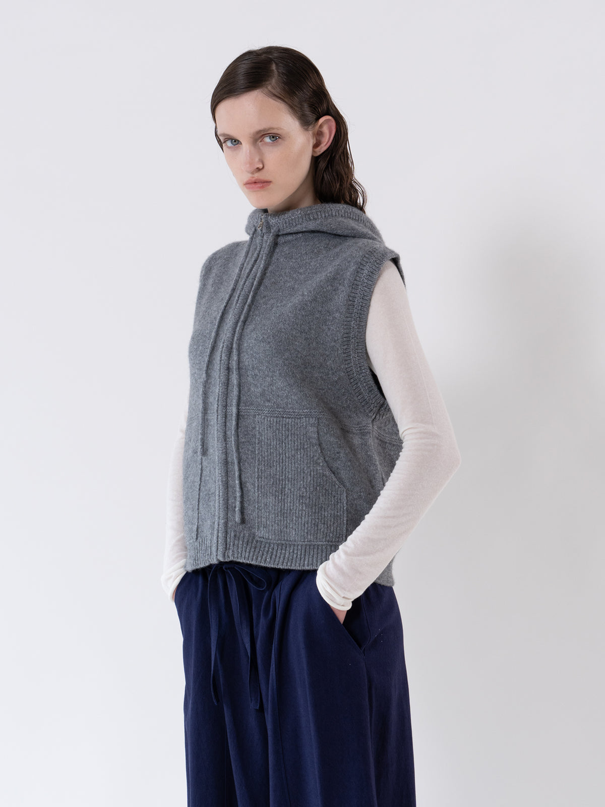 Charcoal Hooded Zip-Up Vest