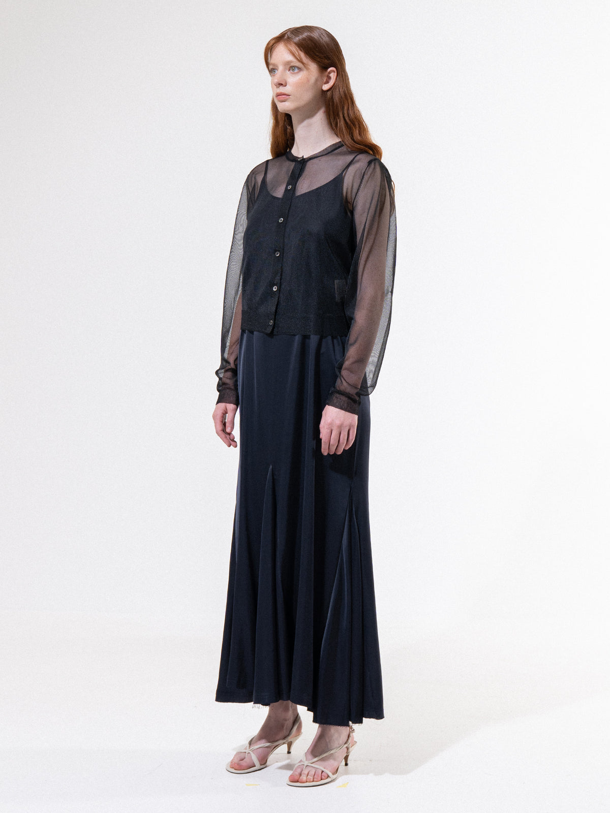 Black Sheer Button Cardigan