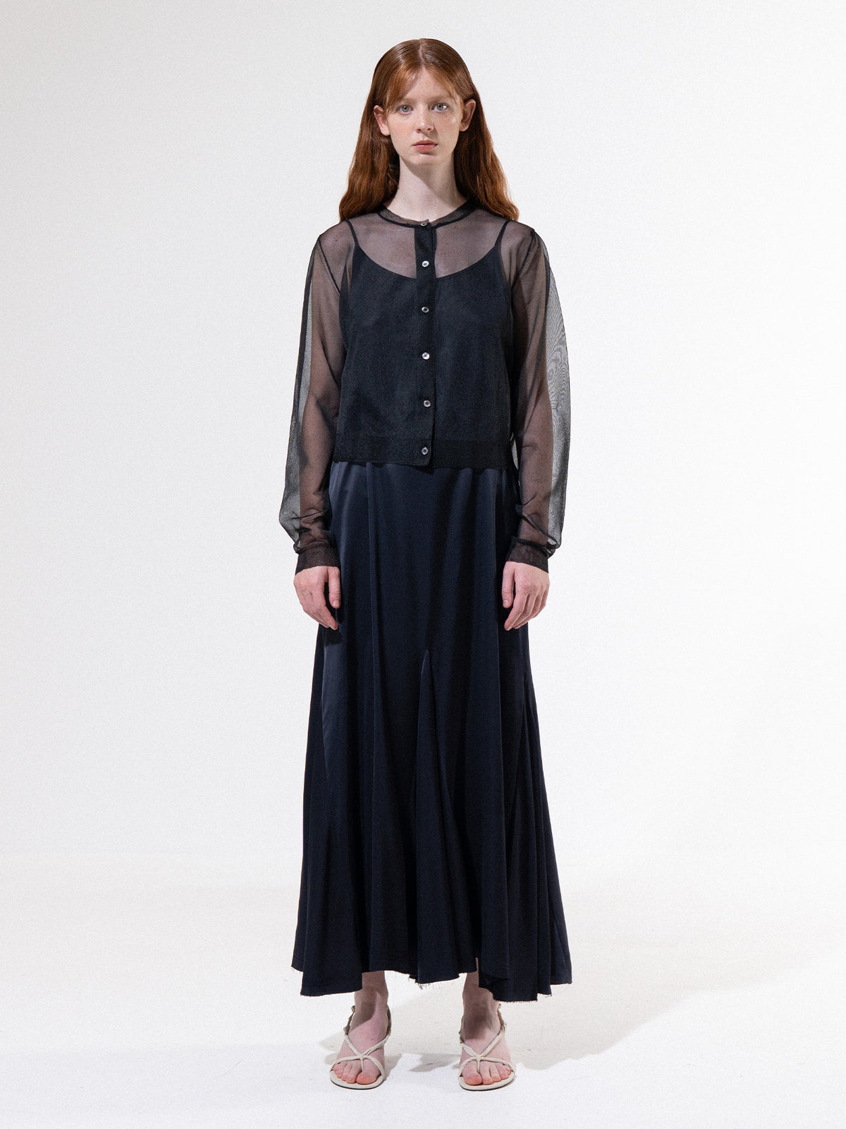 Black Sheer Button Cardigan