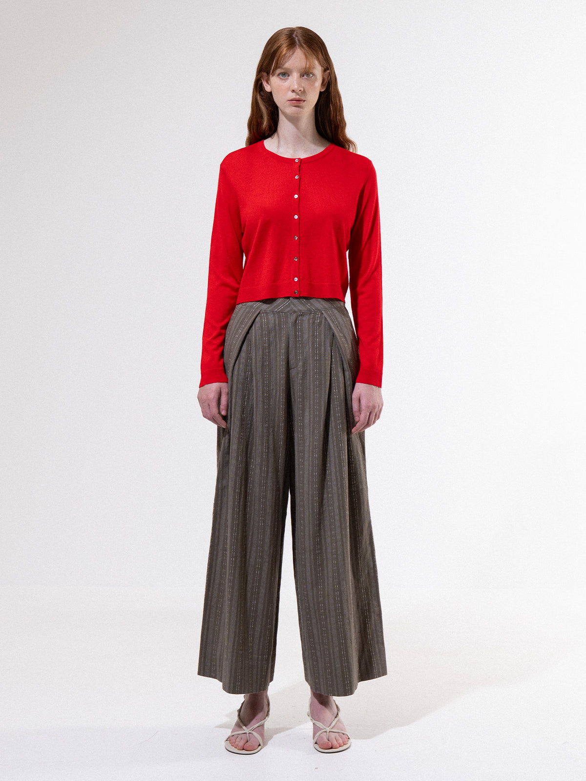 Red Button-Up Cropped Cardigan