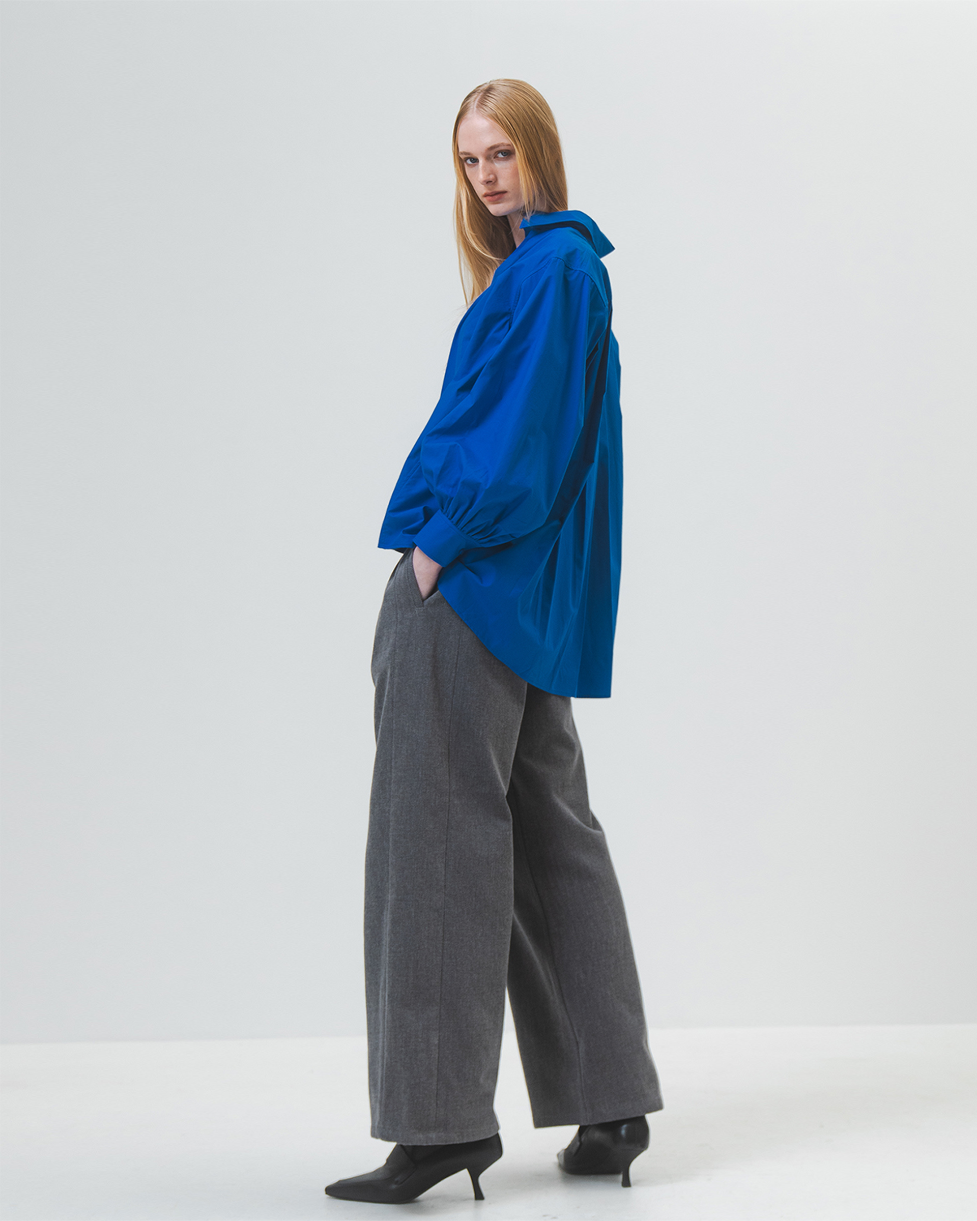 Cobalt Gather Cuff Long Sleeve Shirt