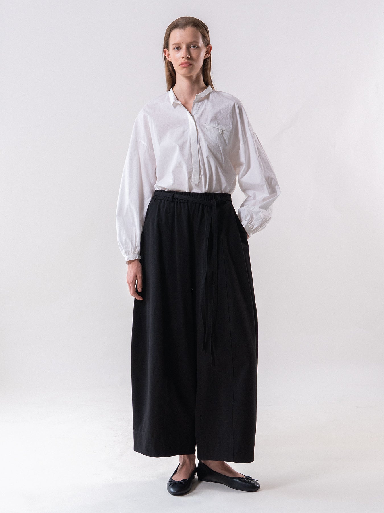 Black Belted Relax Wide Trousers