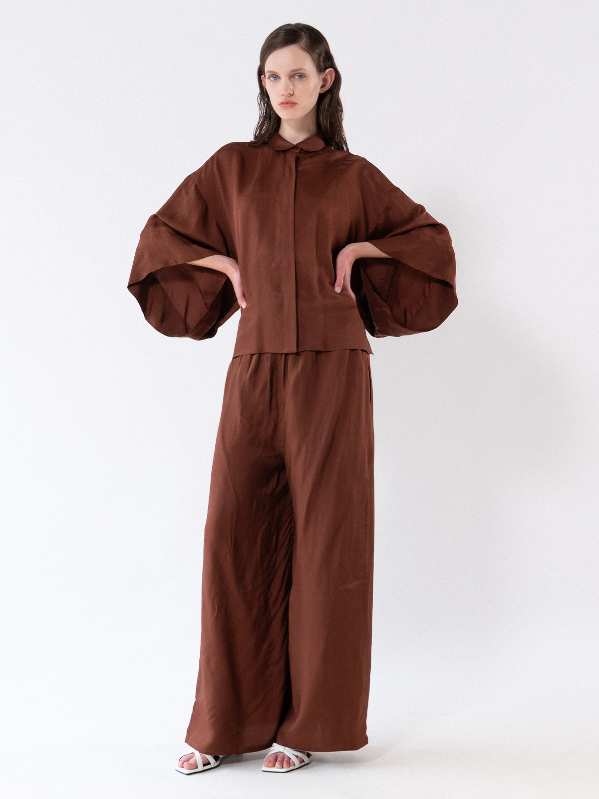 Brown Oversized Fluid Shirt