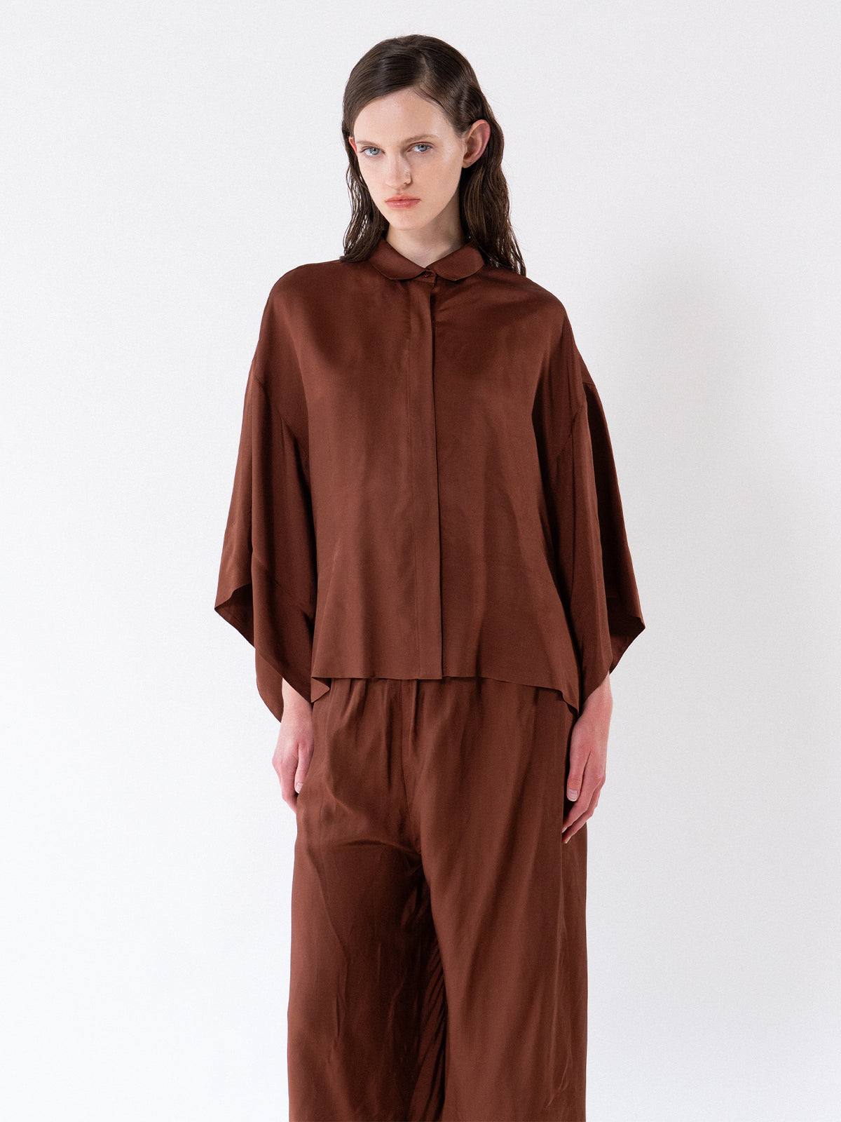 Brown Oversized Fluid Shirt