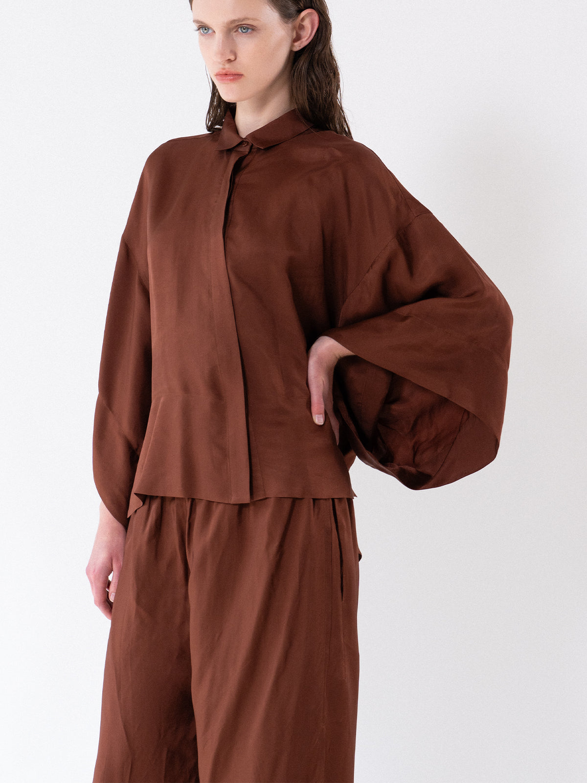 Brown Oversized Fluid Shirt