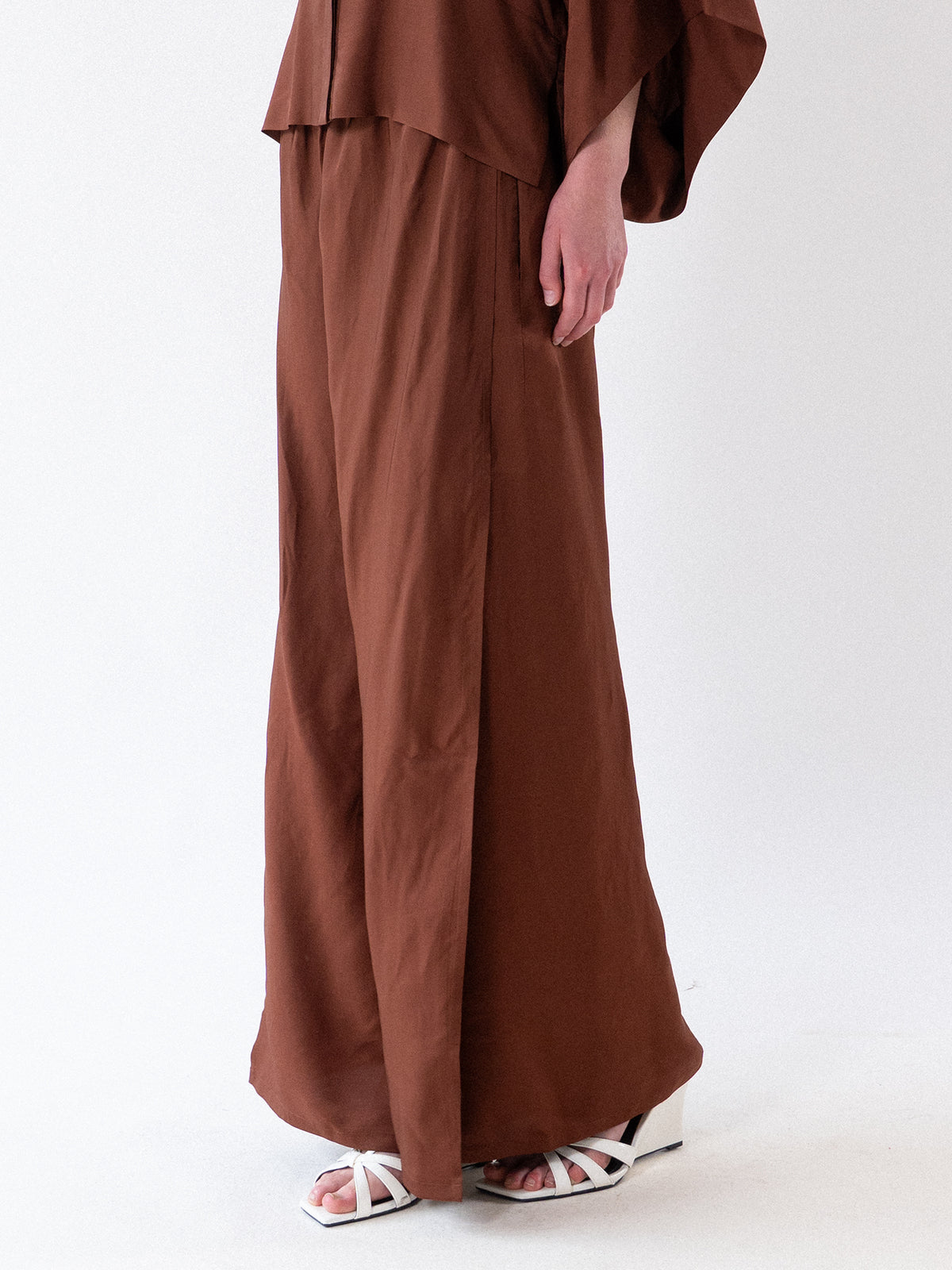Brown Fluid Wide-Leg Slit Trousers