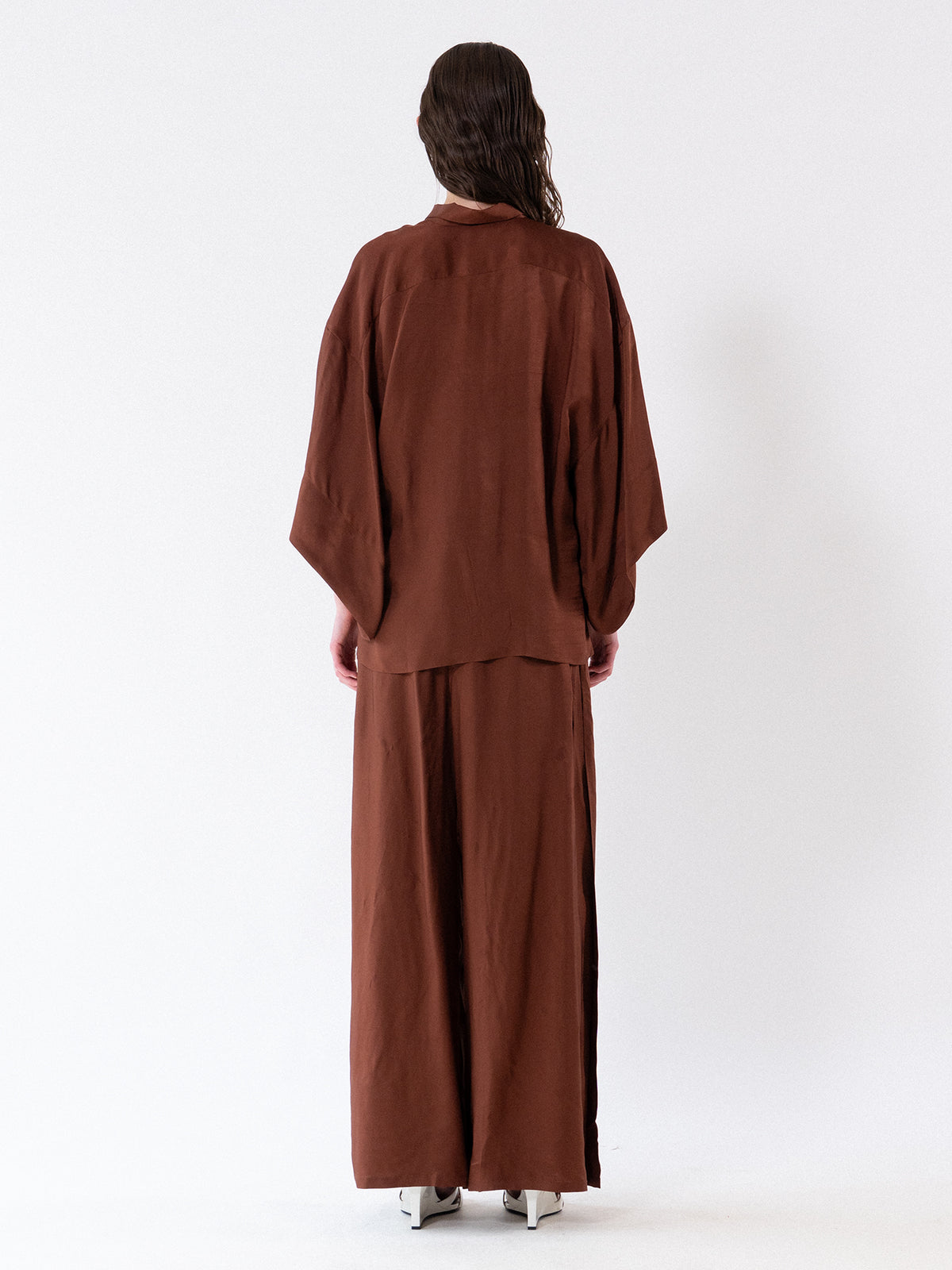 Brown Fluid Wide-Leg Slit Trousers