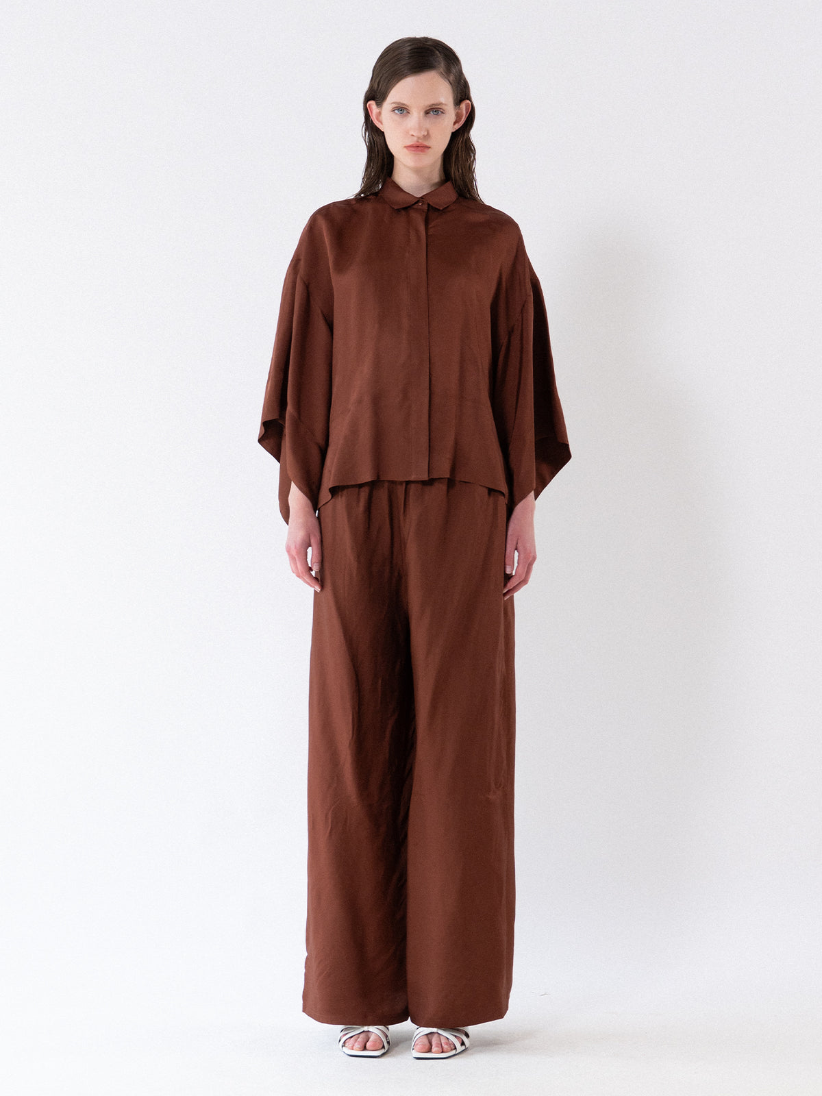 Brown Oversized Fluid Shirt