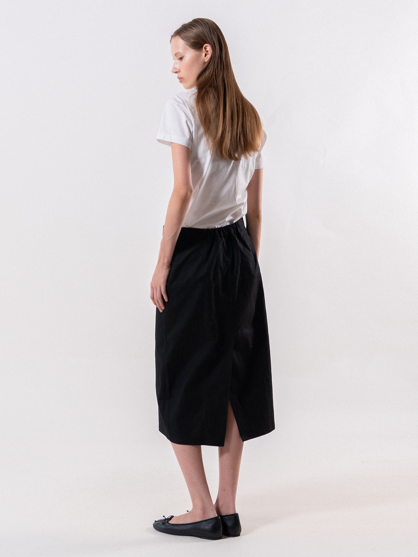 Black Pocket Detail Midi Skirt