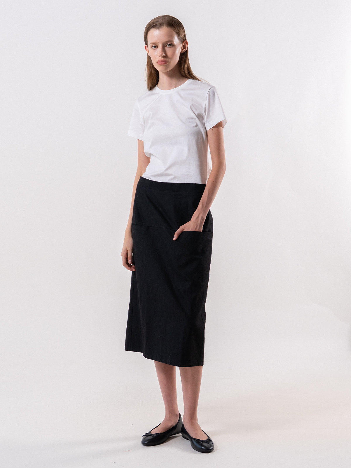Black Pocket Detail Midi Skirt