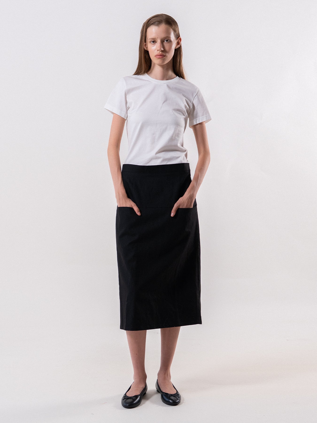 Black Pocket Detail Midi Skirt
