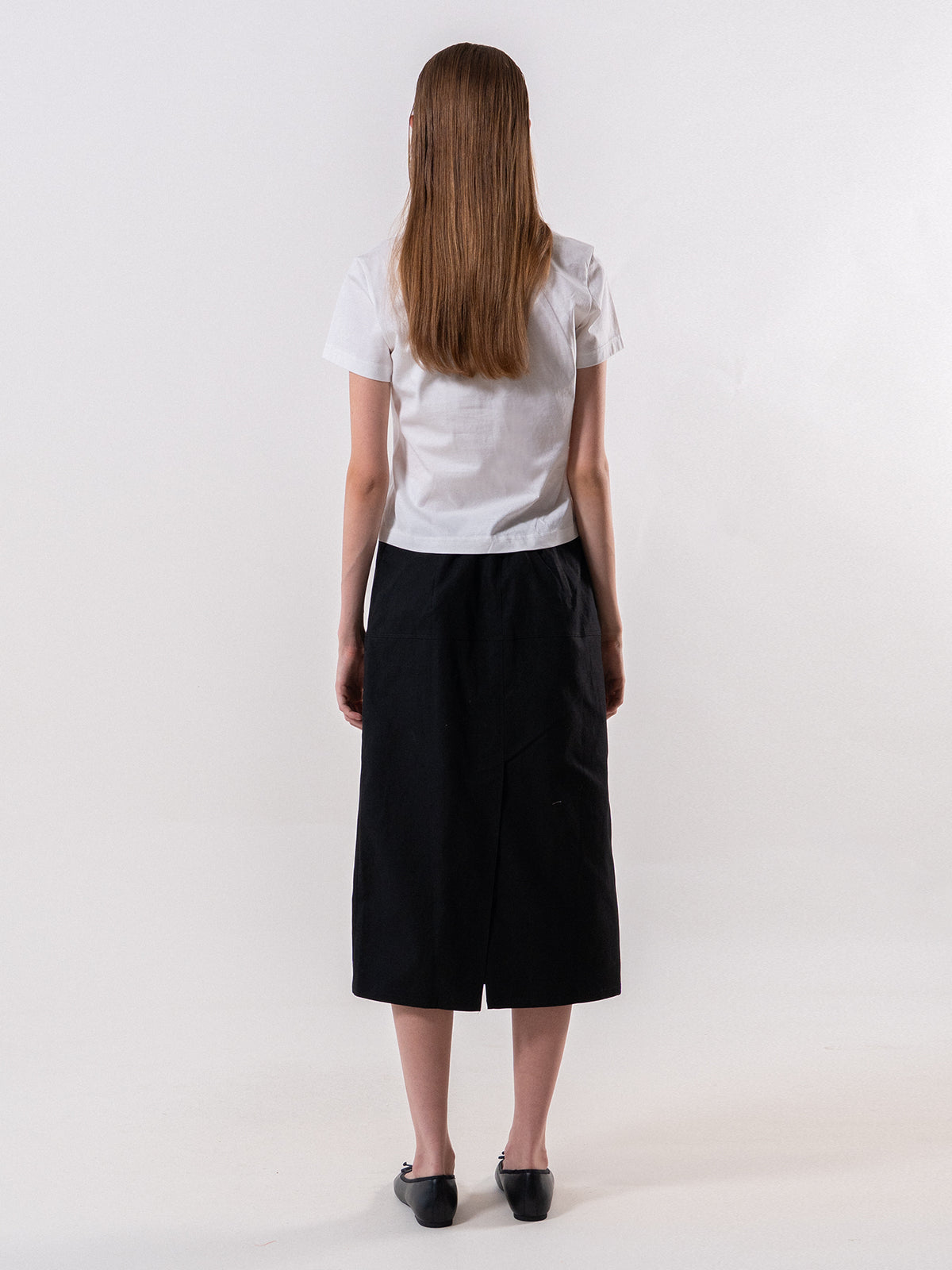 Black Pocket Detail Midi Skirt