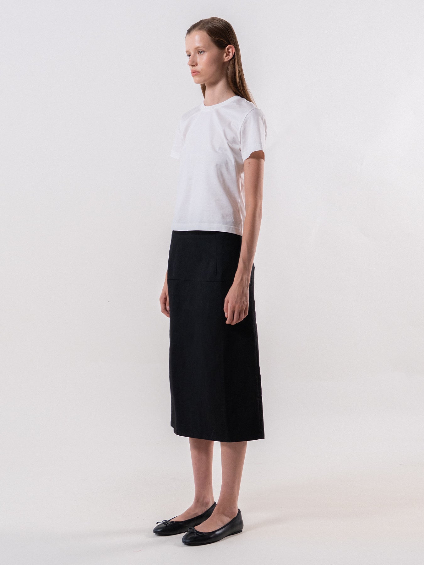 Black Pocket Detail Midi Skirt