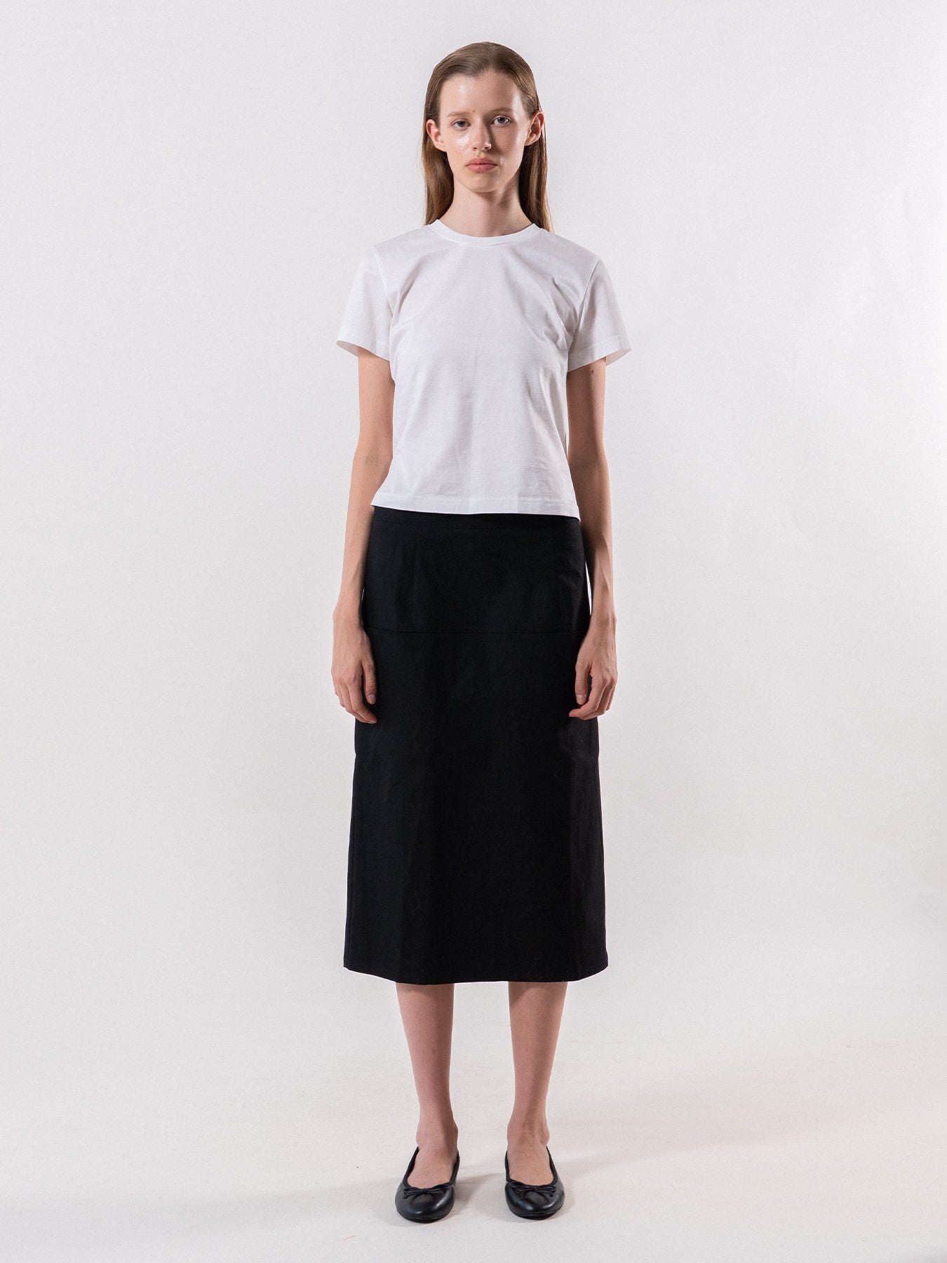 Black Pocket Detail Midi Skirt