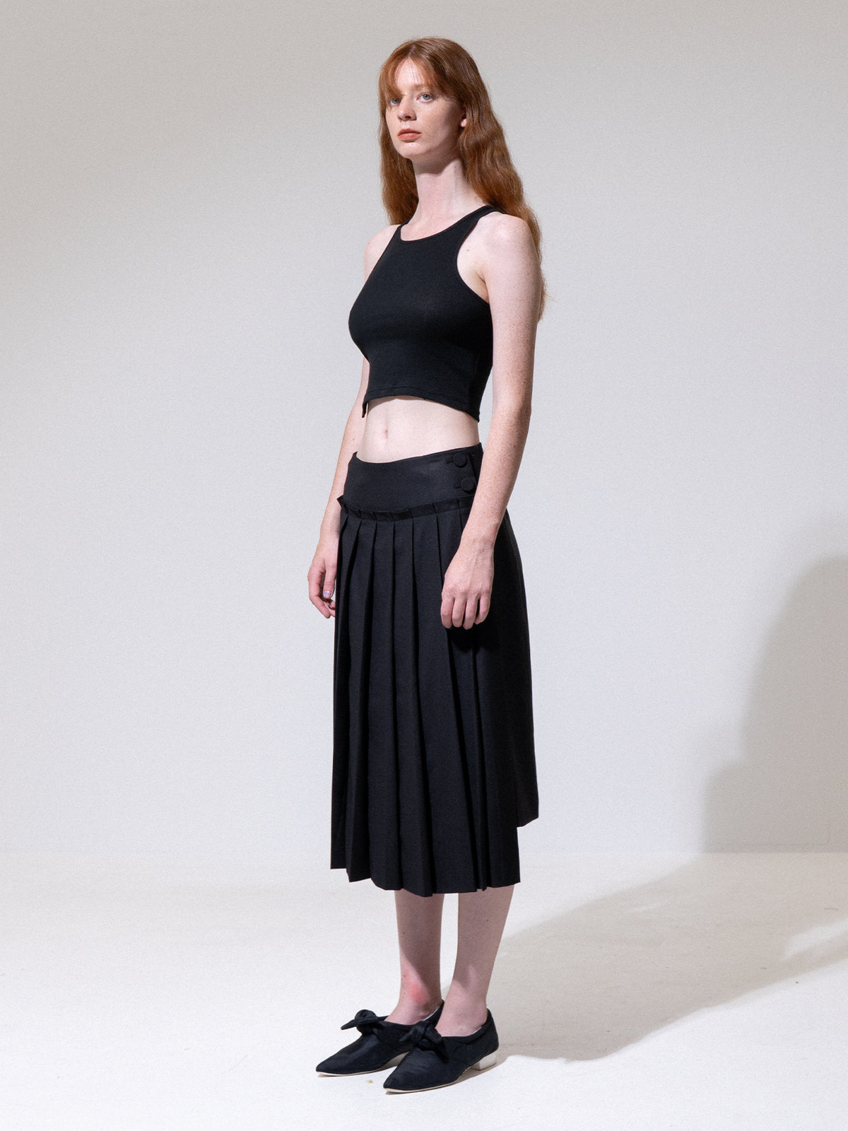 Black Front Pleated Skirt