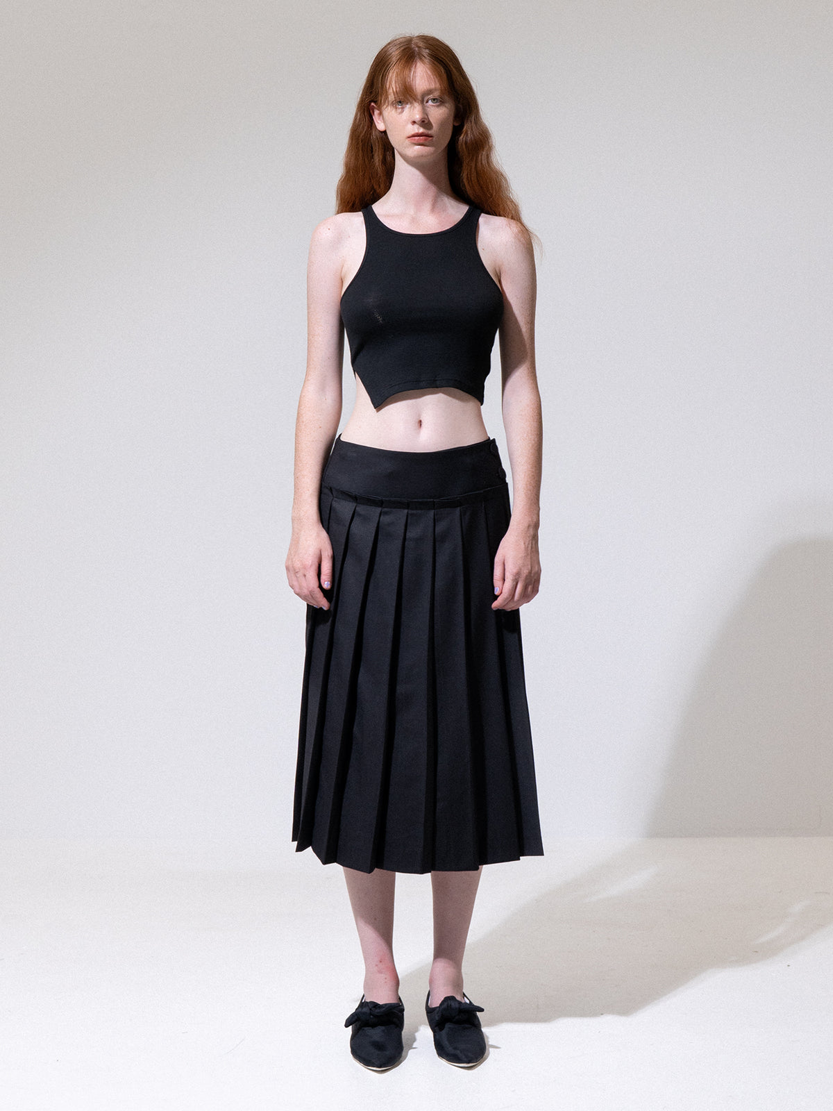 Black Front Pleated Skirt