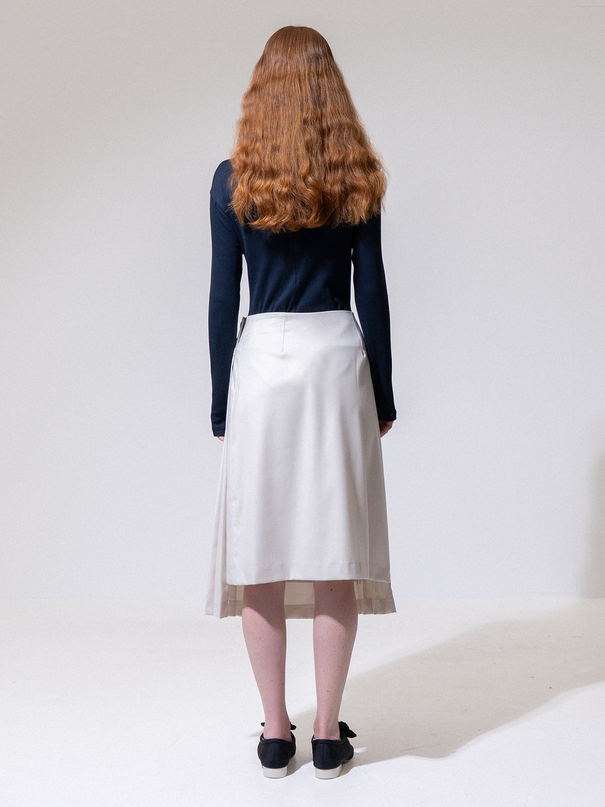 Cream Front Pleated Skirt