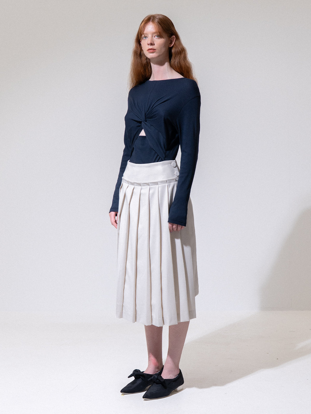 Cream Front Pleated Skirt