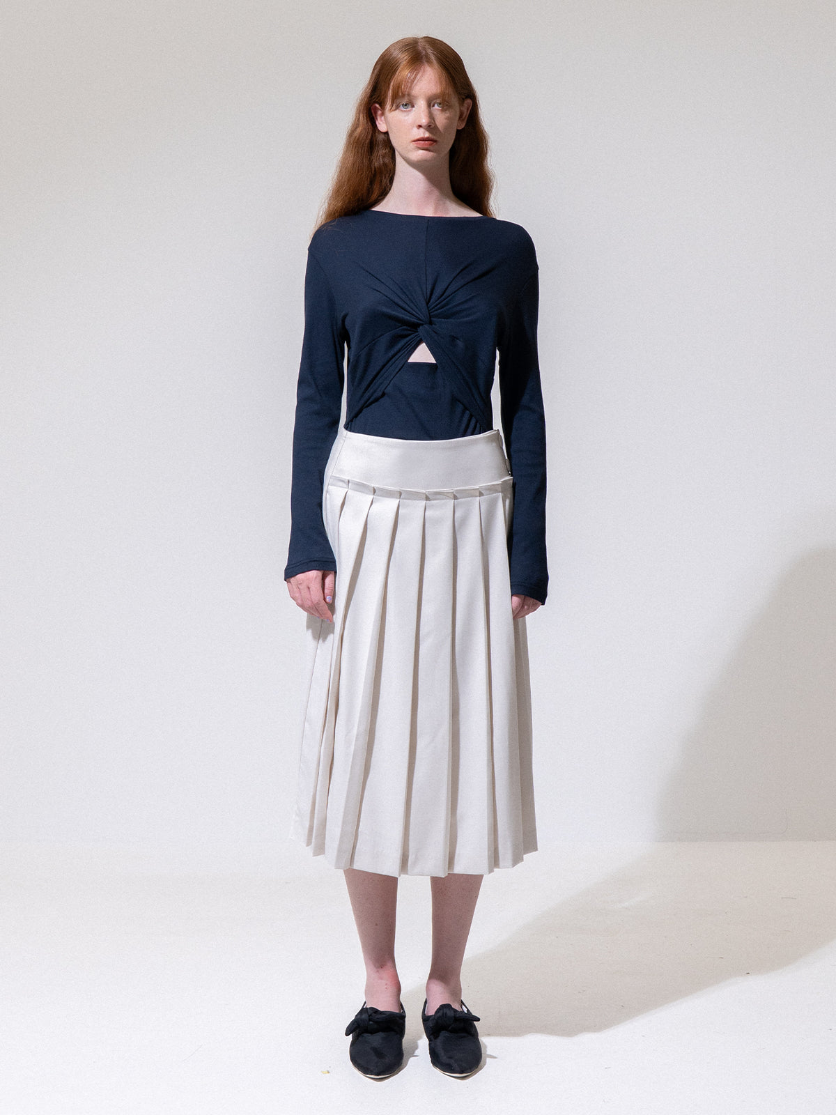 Cream Front Pleated Skirt