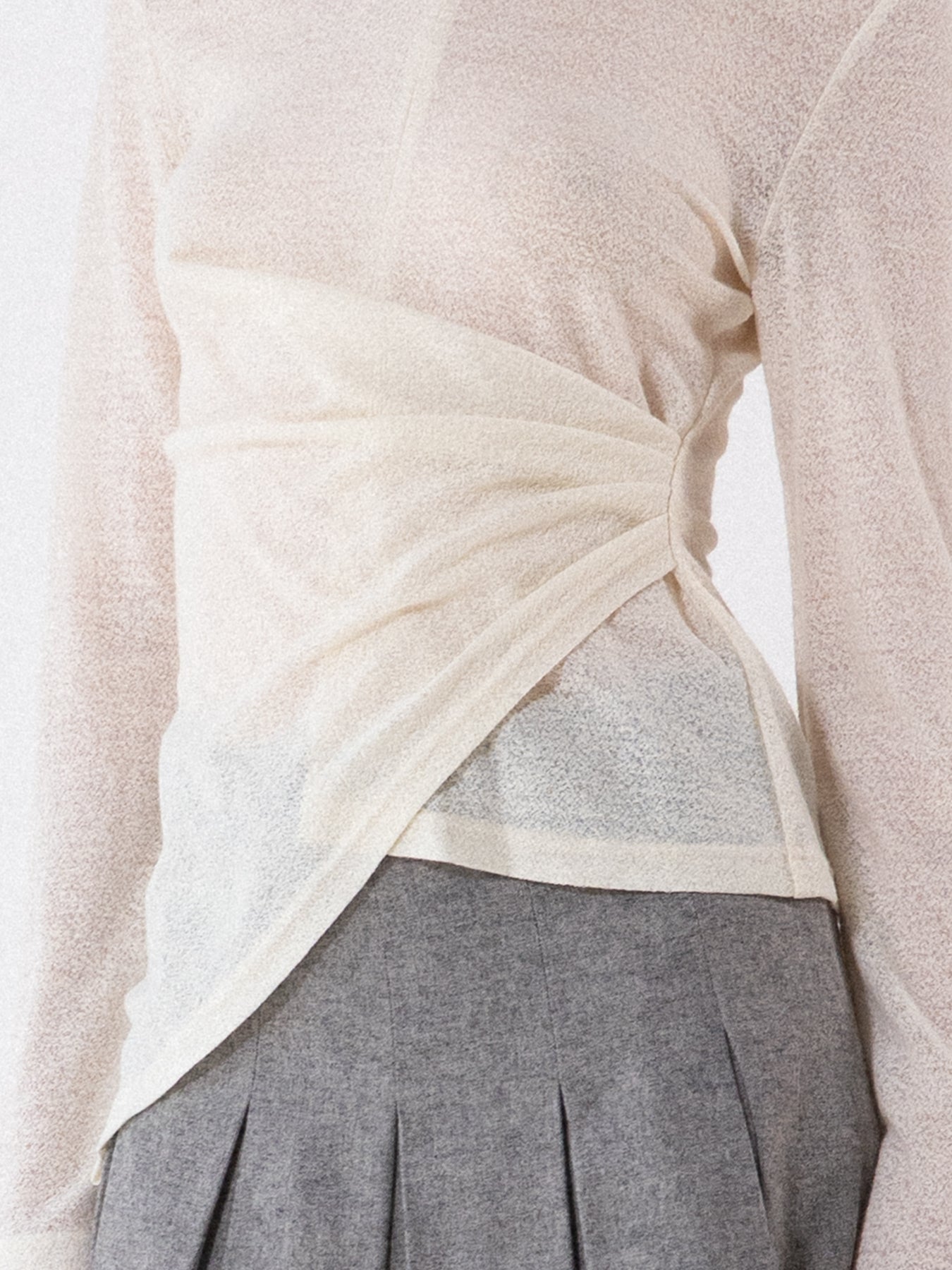Cream Asymmetric Draped Long Sleeve Tee