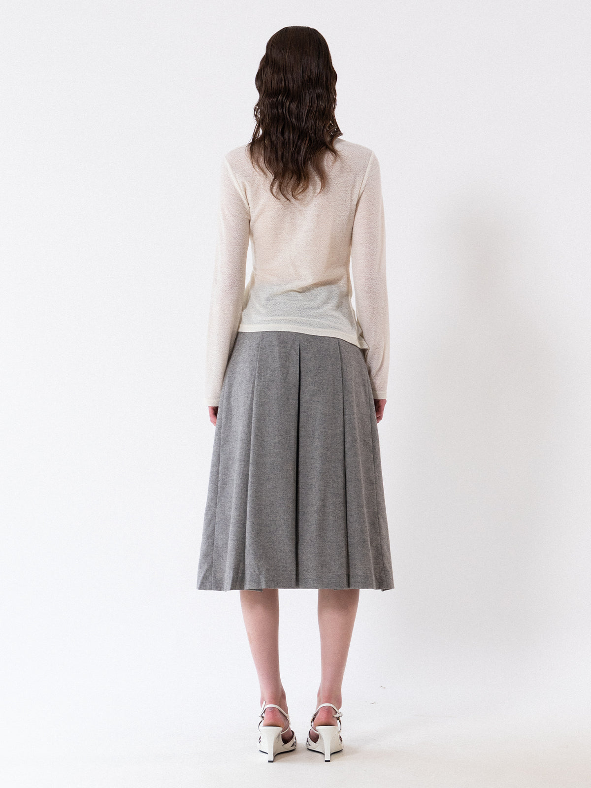 Cream Asymmetric Draped Long Sleeve Tee